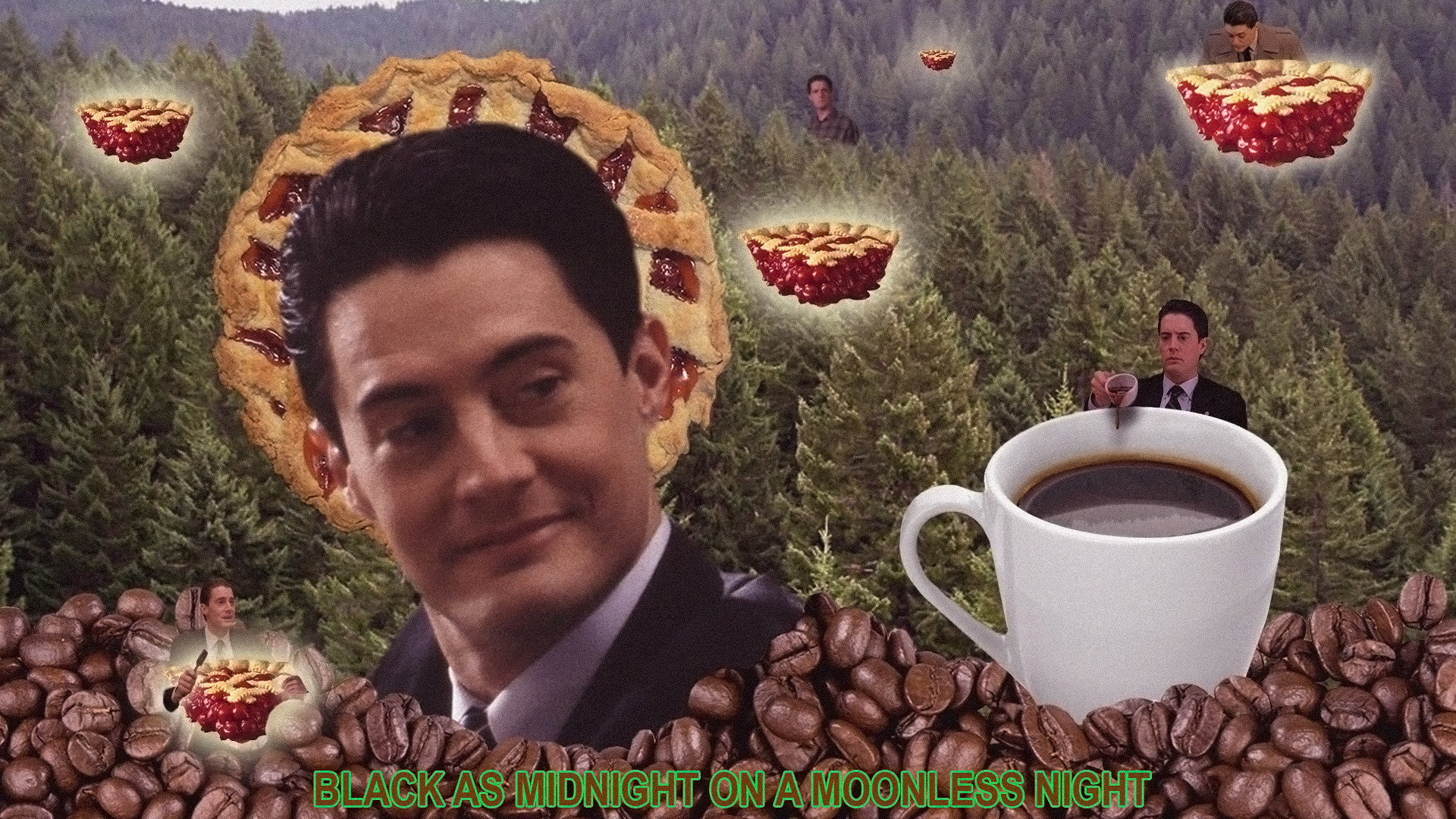 Dale Cooper, Kyle MacLachlan, Twin Peaks, Torta di ciliegie, Caffè, Collage, sfondo 1080p
