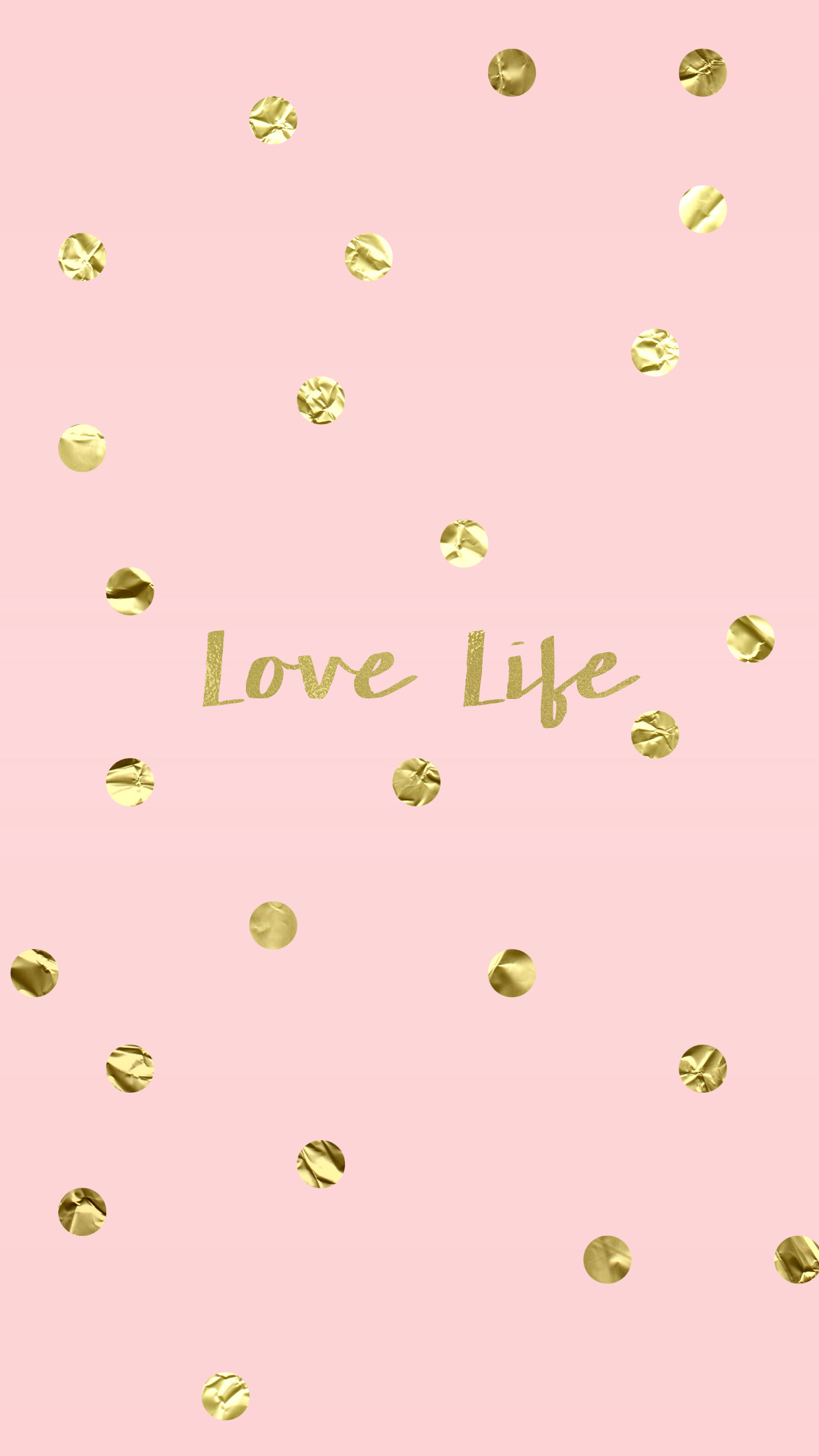 Love Life, Coriandoli dorati, Rosa pastello, Scritta, sfondo per iPhone 4K
