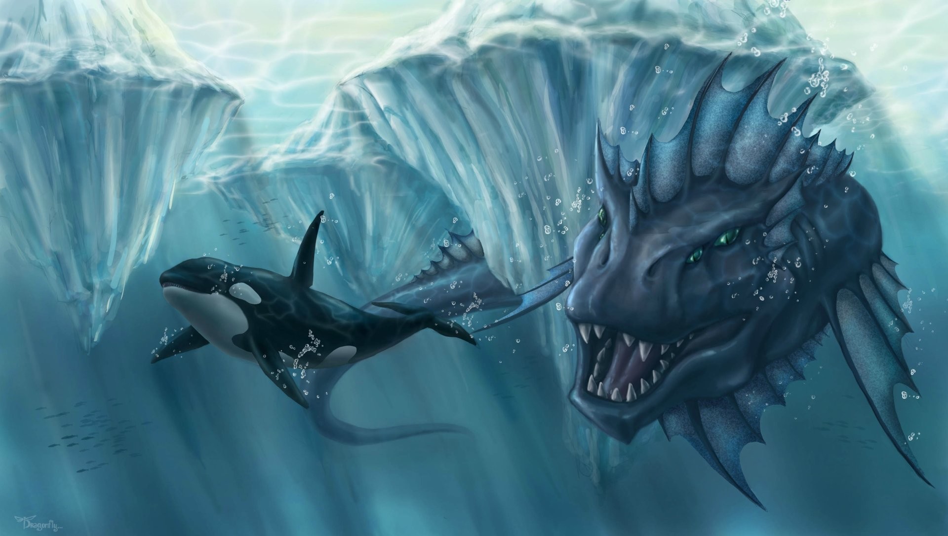 Mostro marino, Orca, Fantasy, Sott'acqua, Full HD, sfondo per PC