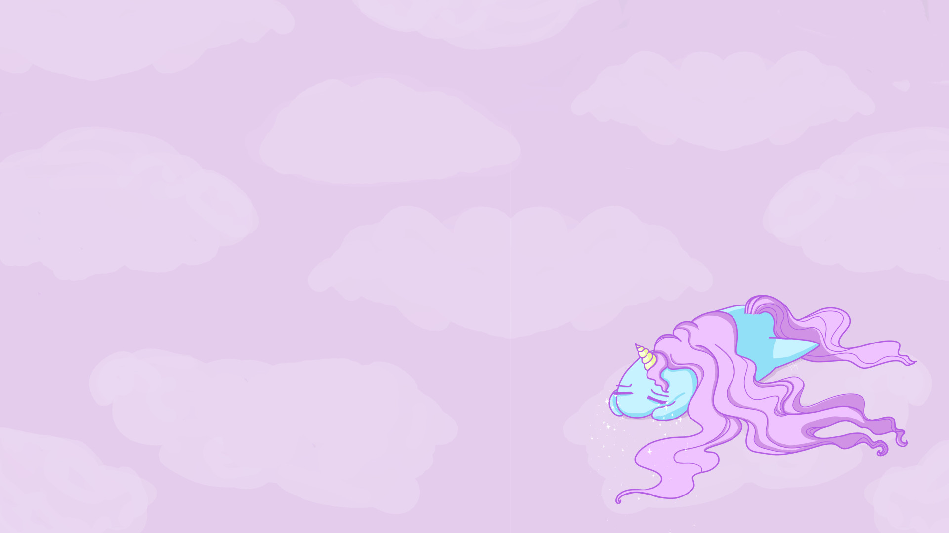 Unicorno, Criniera pastello, Minimalista, Sfondo lilla, Full HD, wallpaper per PC