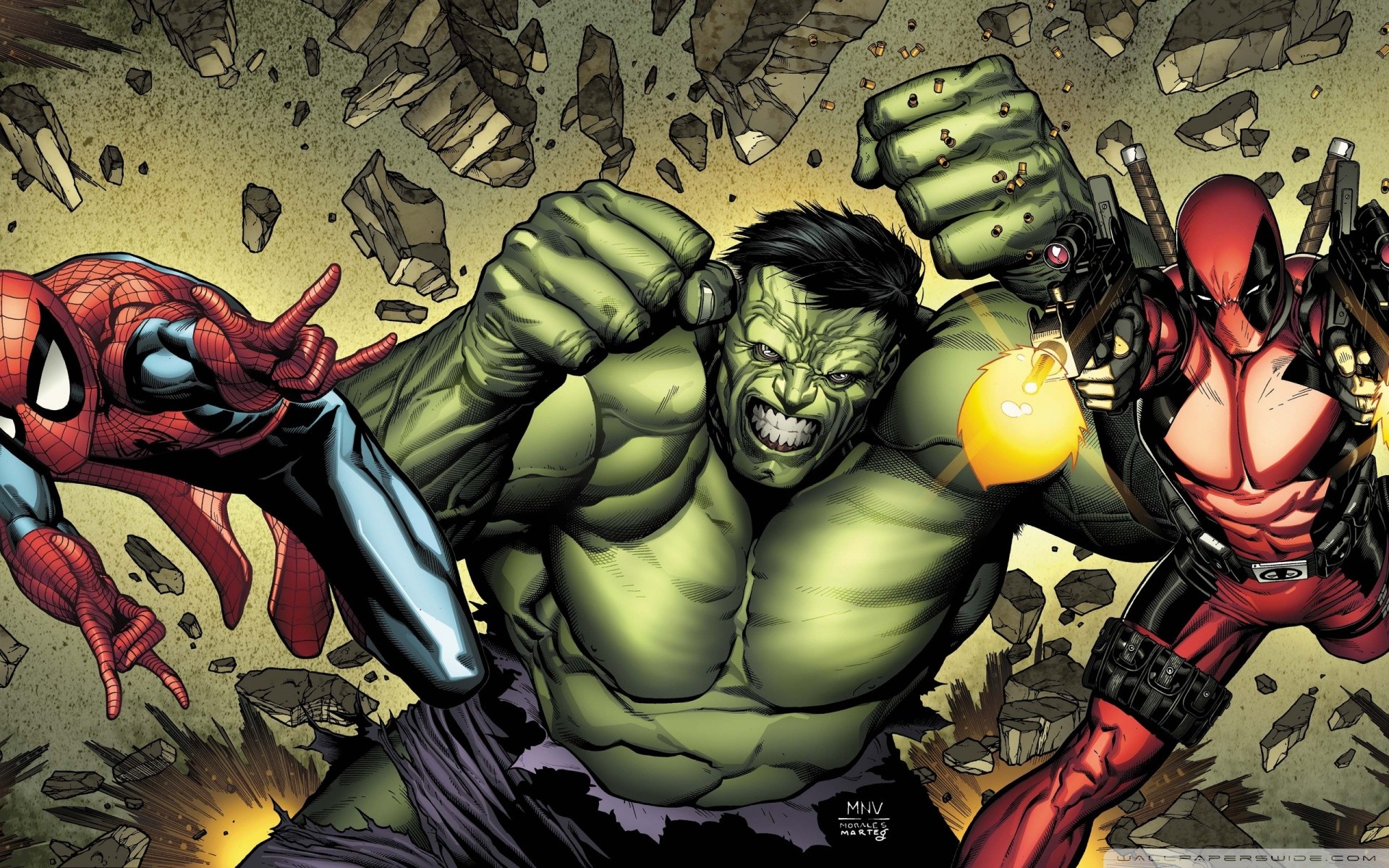 Hulk, Spider-Man, Deadpool, Marvel Comics, Fumetto, 16:10 Full HD, sfondo widescreen