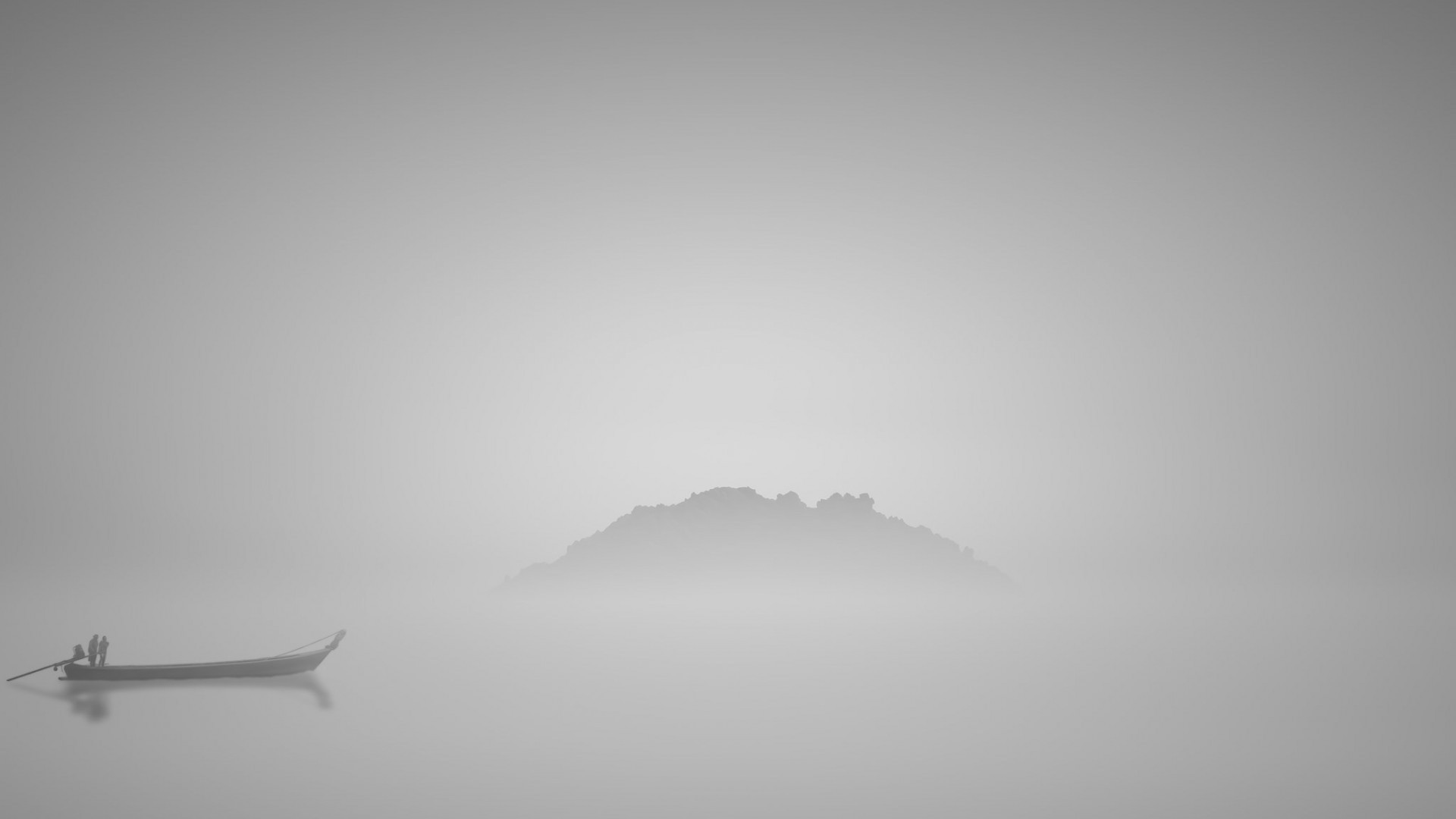 Nebbia, Barca, Isola, Grigio, Minimalista, Full HD, sfondo per portatile