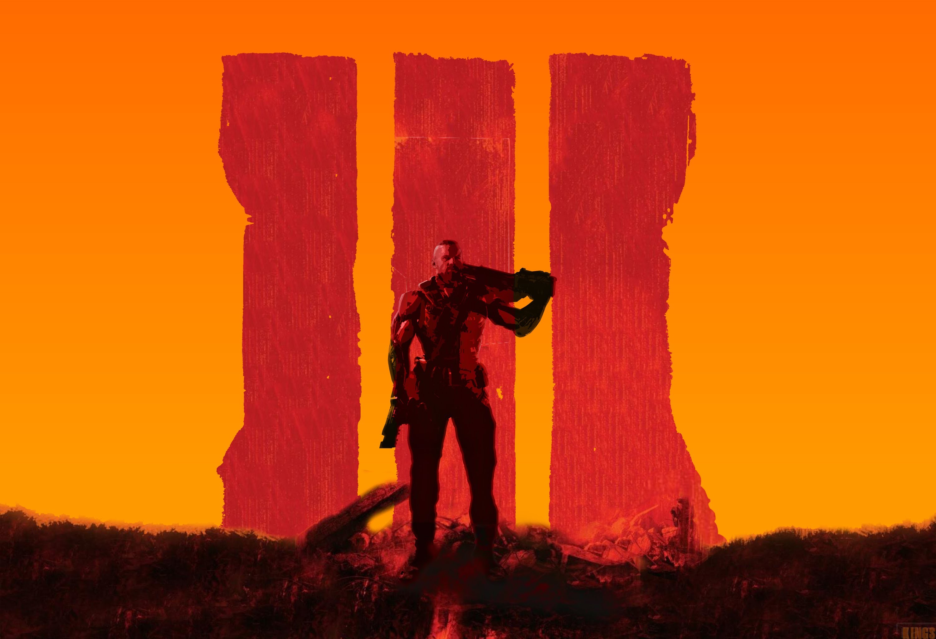 Call of Duty: Black Ops III, Logo III, Silhouette, Arancione, 2K, sfondo per PC e portatile