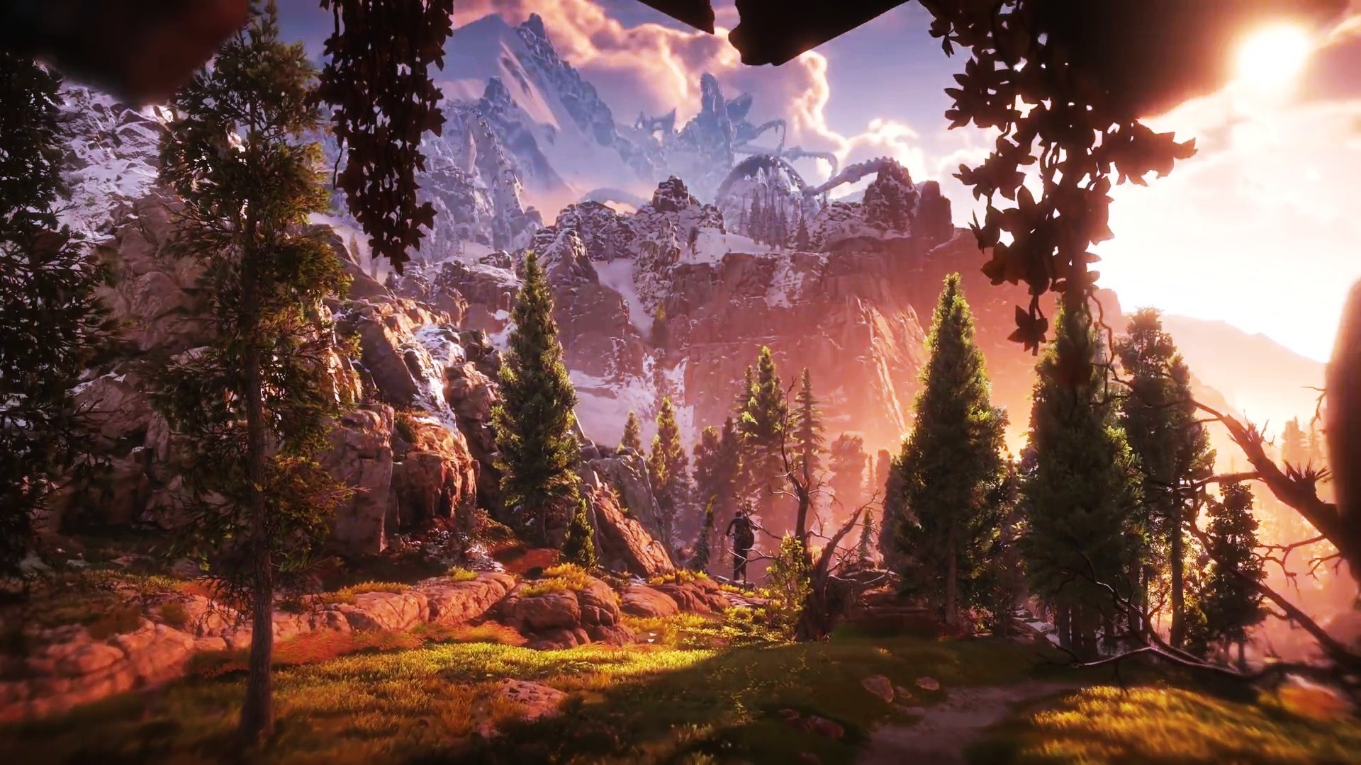 Horizon Zero Dawn, Paesaggio, Foresta, Montagne, 16:9 Full HD, sfondo widescreen
