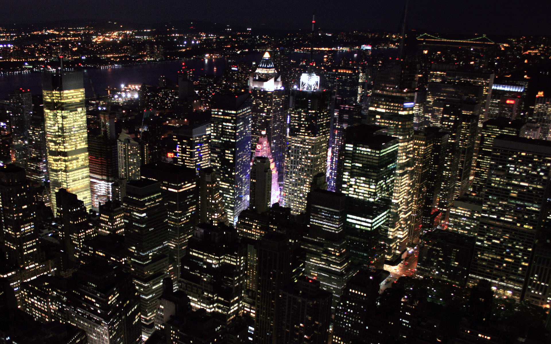 Manhattan, Notte, Grattacieli, Luci della città, 1920x1200, wallpaper desktop