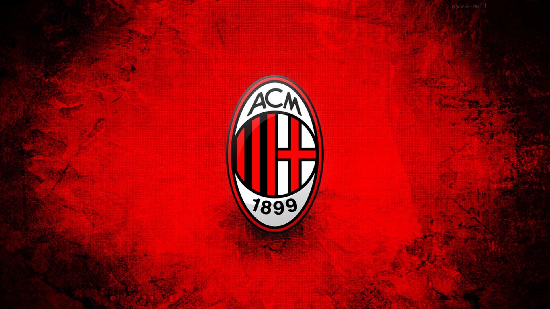 AC Milan, Stemma, Calcio, Sfondo rosso, 1920x1080, wallpaper desktop