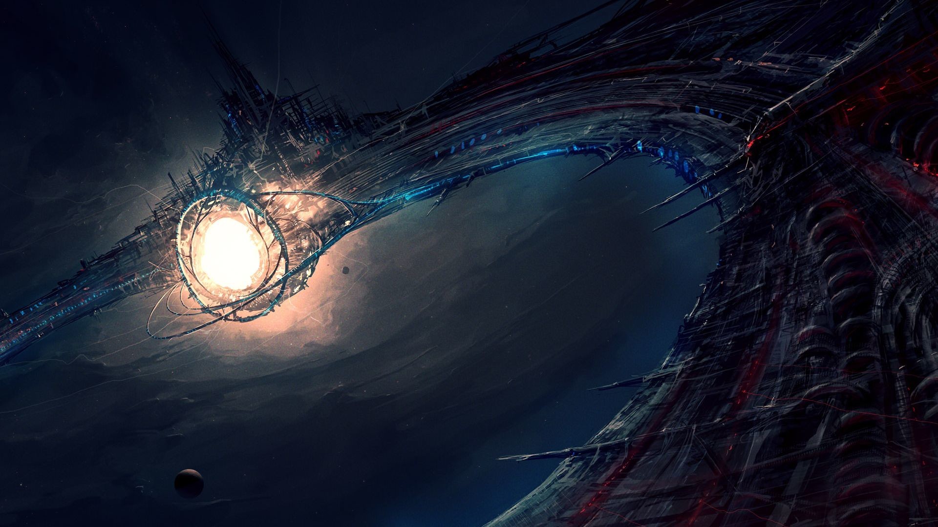 Struttura aliena, Spazio, Luce, Arte digitale, Fantascienza, 16:9 Full HD, sfondo widescreen
