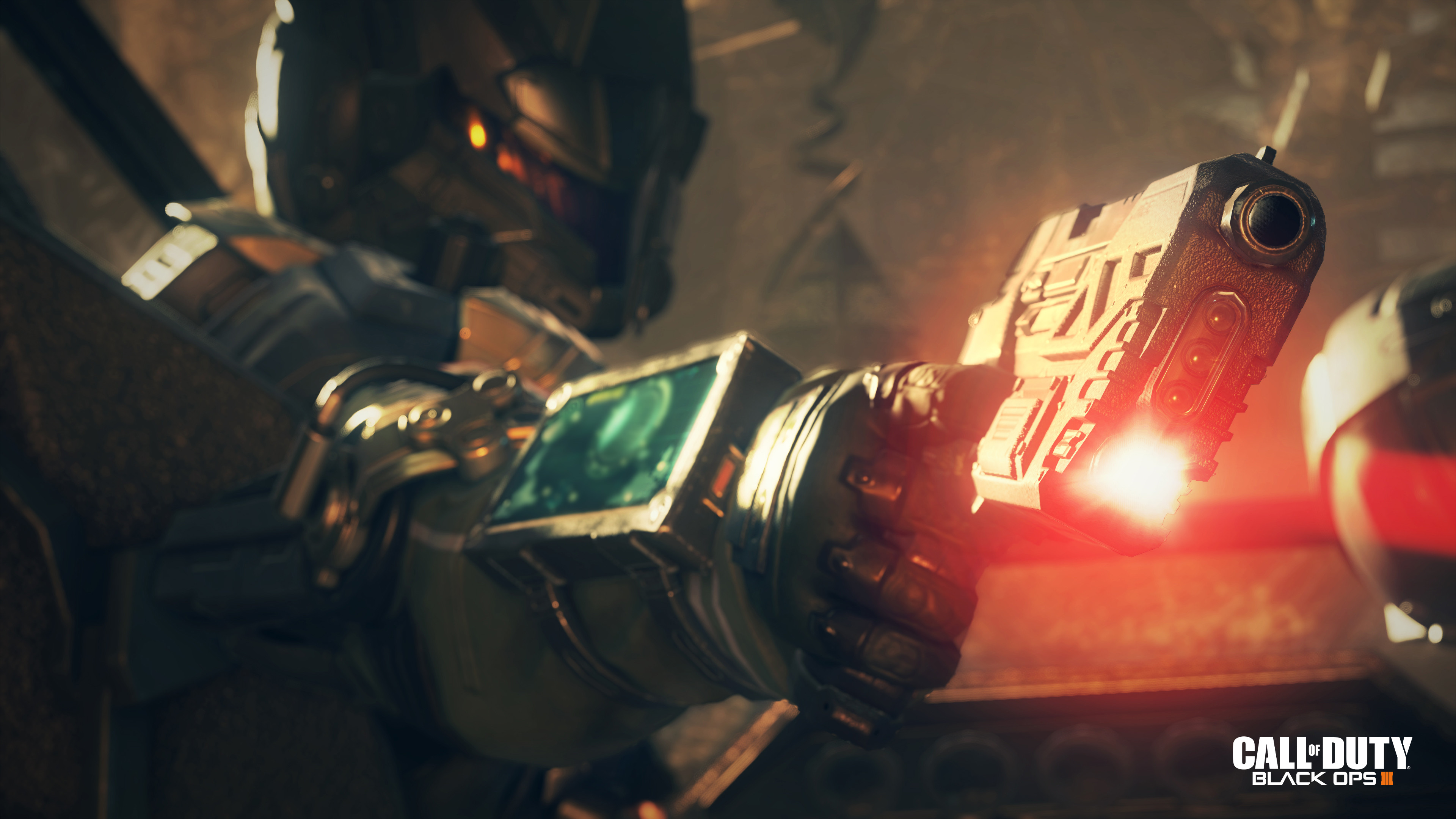 Call of Duty: Black Ops III, Pistola, Primo piano, Luce rossa, 3840x2160, immagine di sfondo