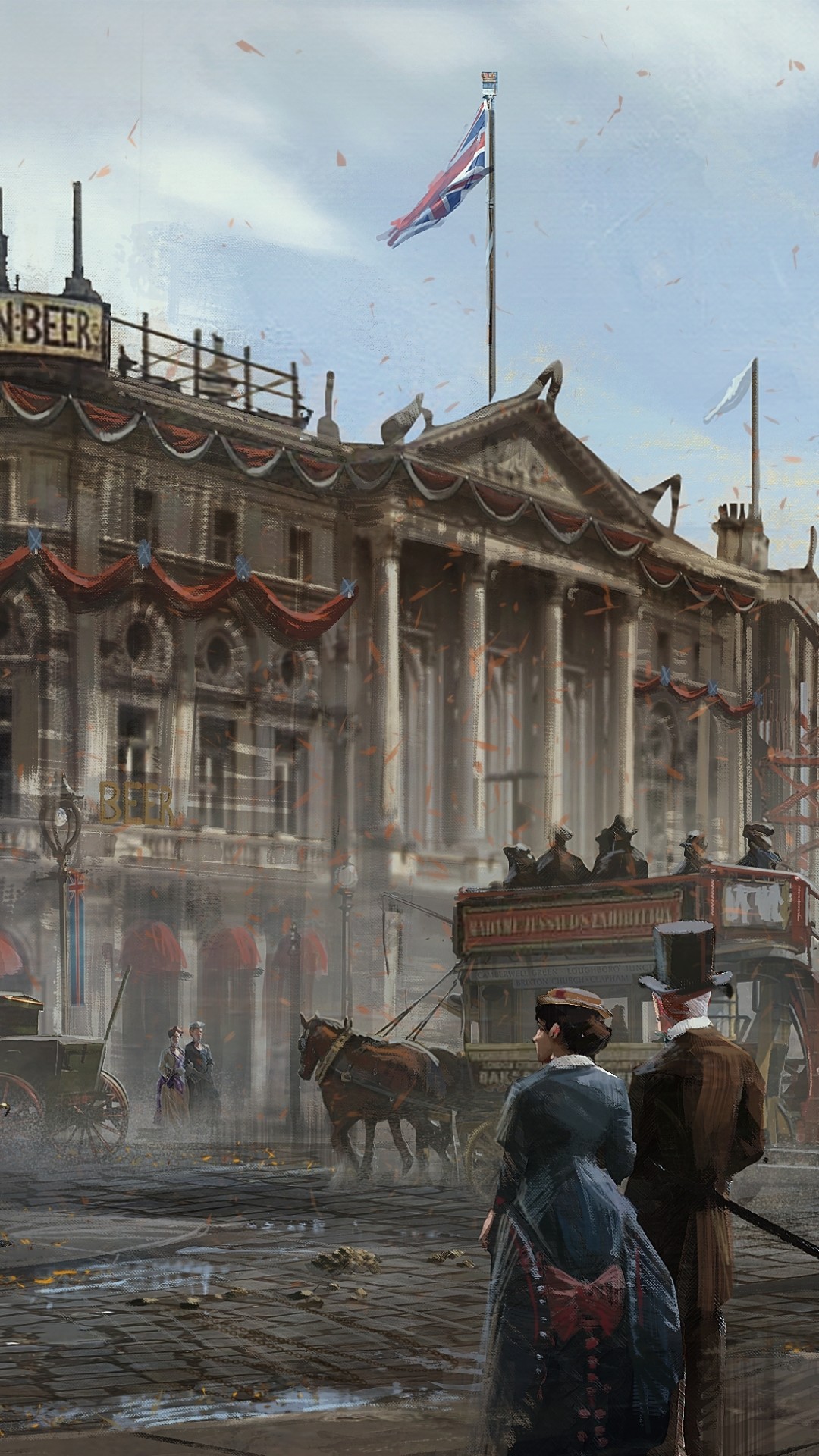 Assassin's Creed Syndicate, Londra vittoriana, Carrozza, Palazzo, Union Jack, sfondo per smartphone