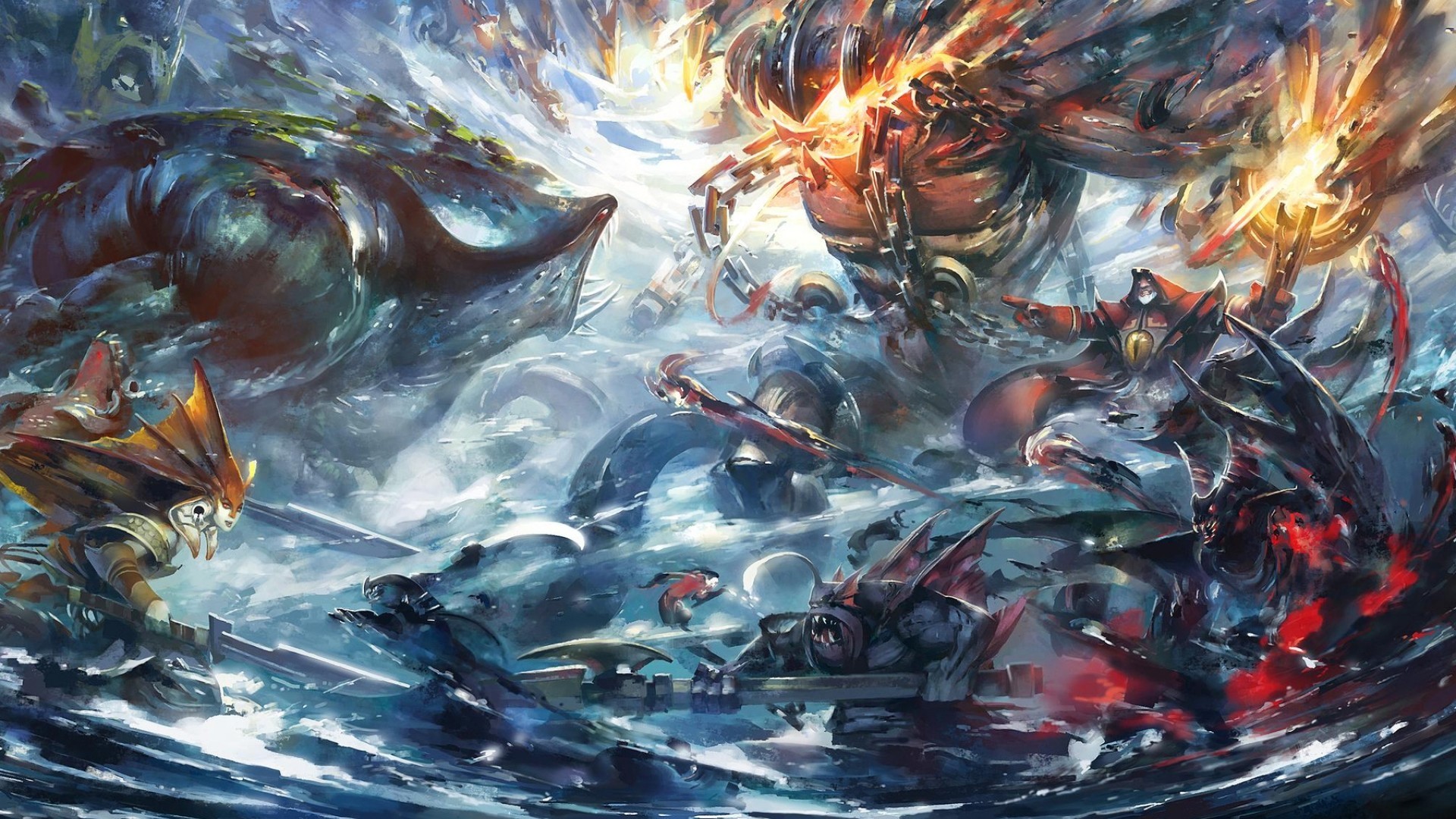 League of Legends, Nautilus, Battaglia, Mare, Arte digitale, Full HD, sfondo desktop