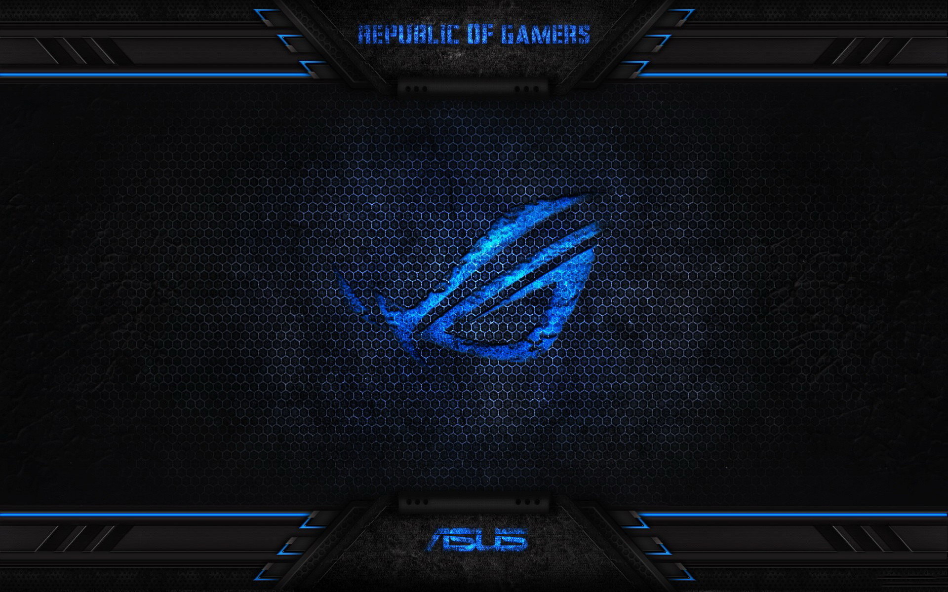 Asus ROG, Republic of Gamers, Logo blu, Esagoni, 16:10 Full HD, sfondo widescreen