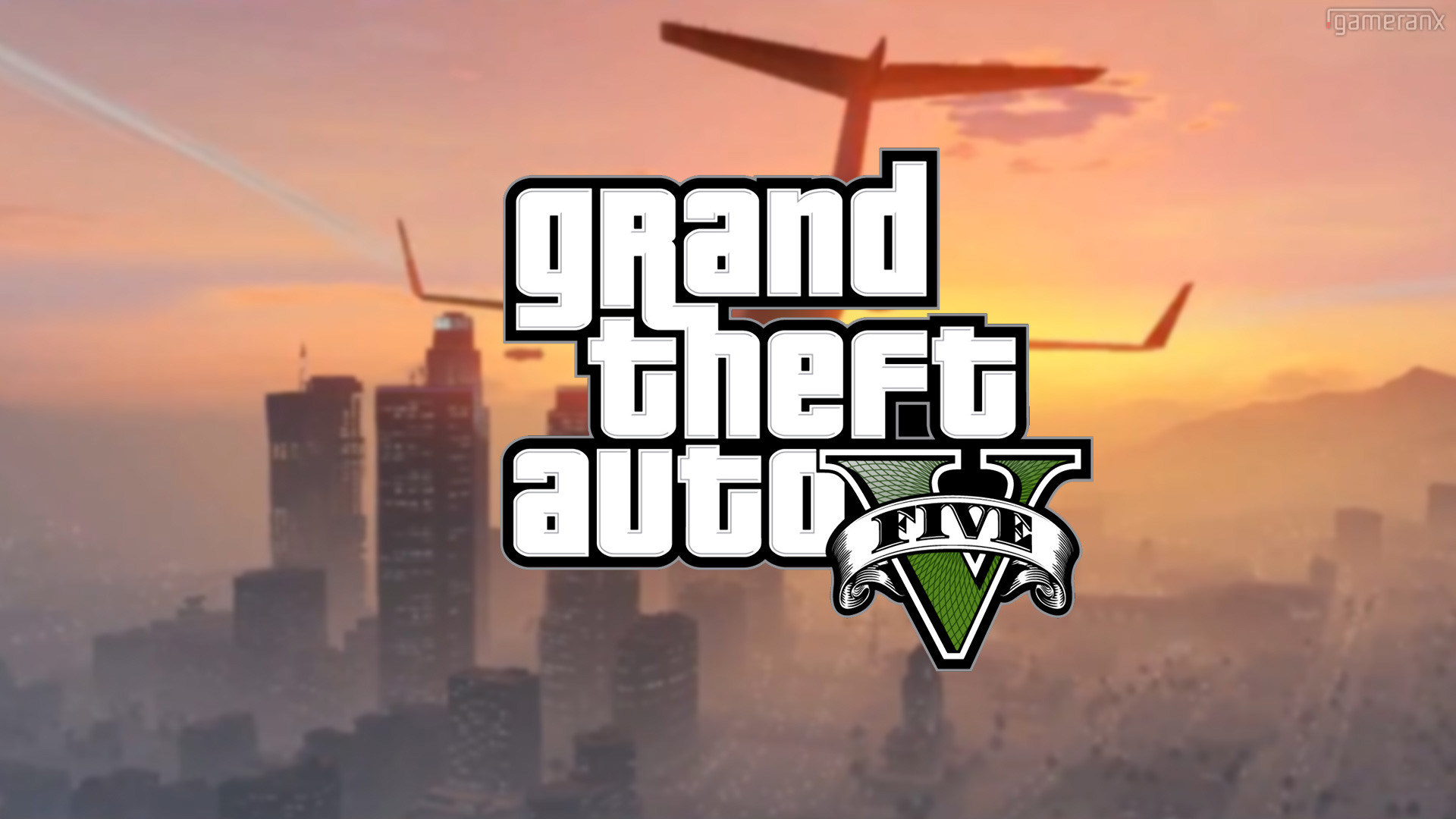 Grand Theft Auto V, Logo, Los Santos, Aereo, Tramonto, 16:9 Full HD, sfondo widescreen