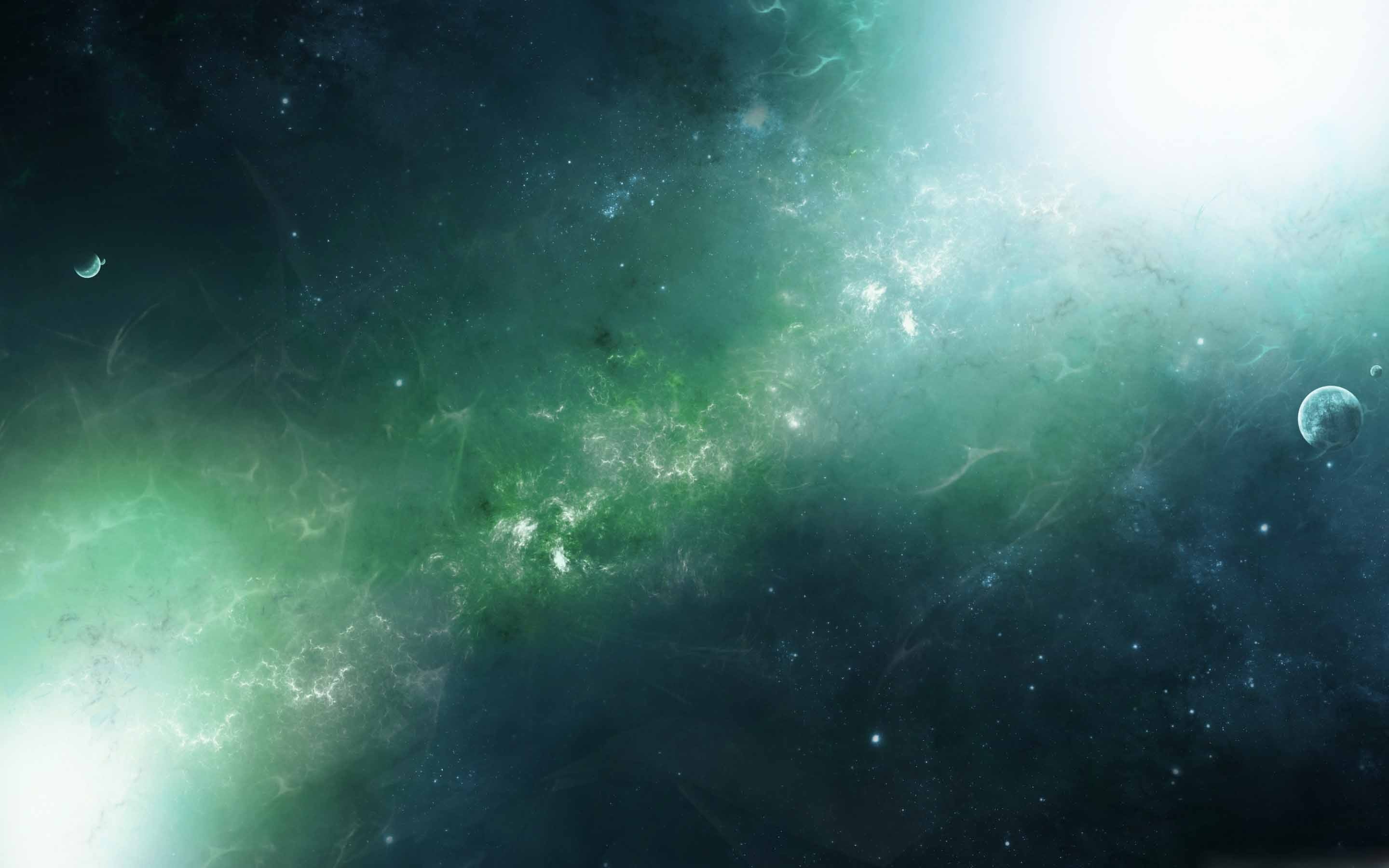 Nebulosa, Spazio, Verde, Stelle, 2K, sfondo Mac