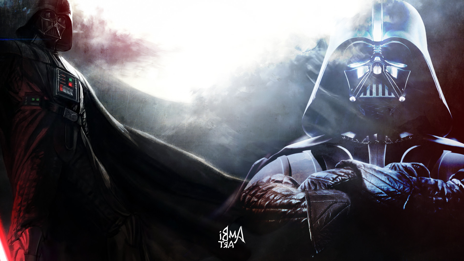 Darth Vader, Anakin Skywalker, Star Wars, Fumo, Pittura digitale, sfondo 16:9 Full HD