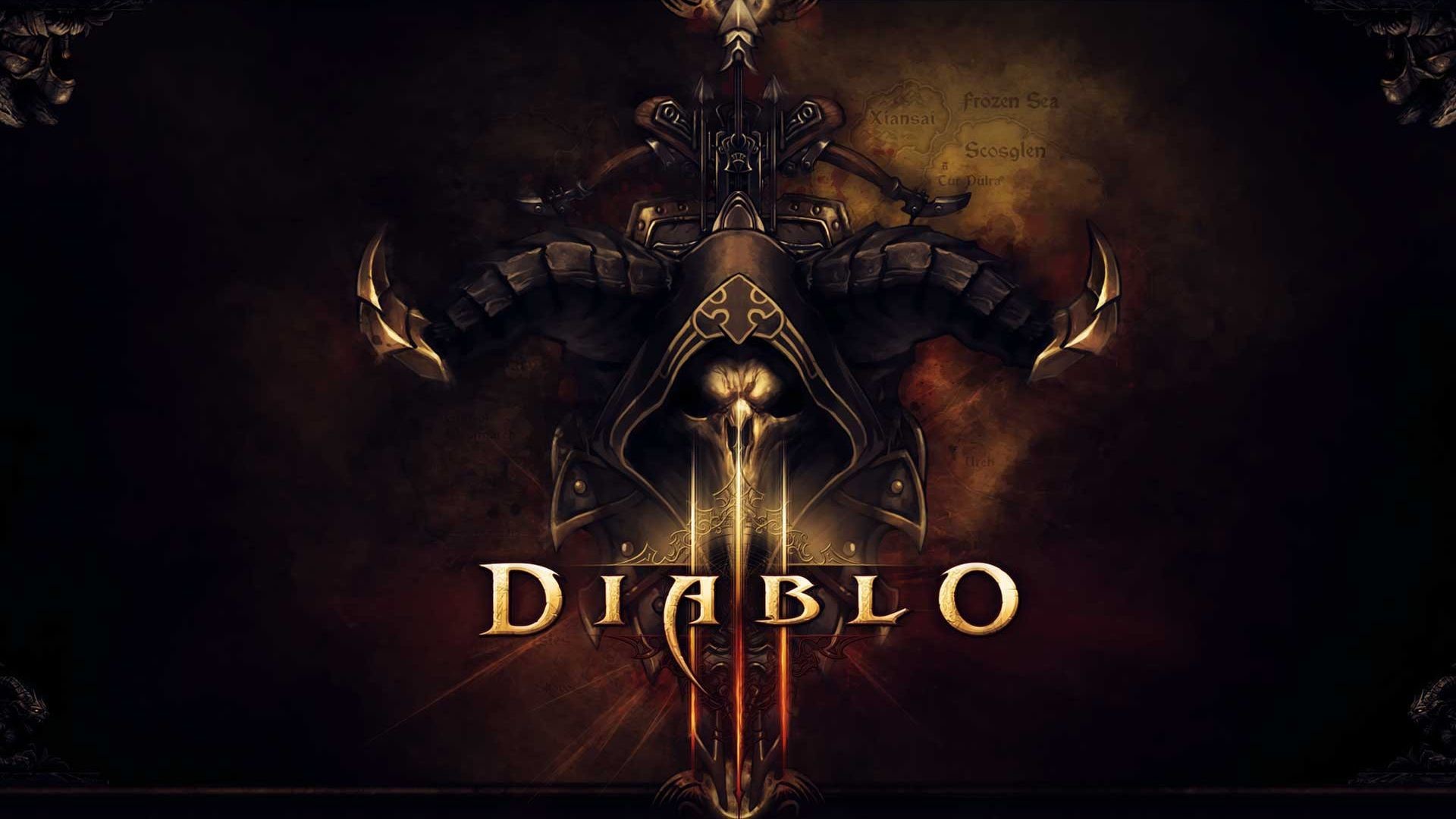 Diablo III, Logo, Corna, Fantasy oscuro, 16:9 Full HD, wallpaper widescreen