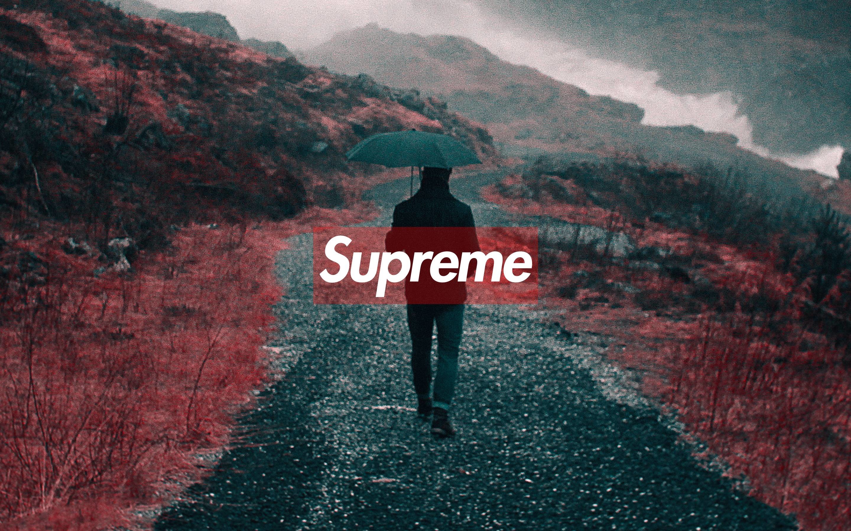 Logo Supreme, Supreme, Sentiero, Ombrello, Nebbia, 2K, wallpaper desktop