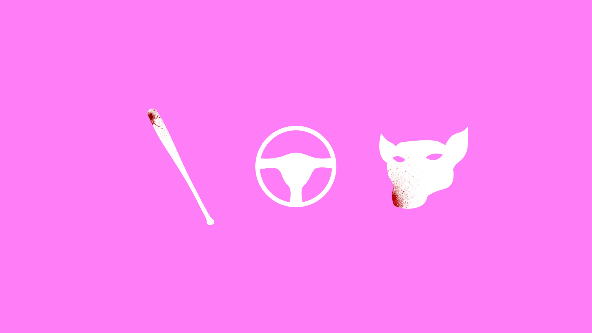 Hotline Miami, Mazza da baseball, Volante, Maschera da maiale, Sfondo rosa, Minimalista, wallpaper Full HD
