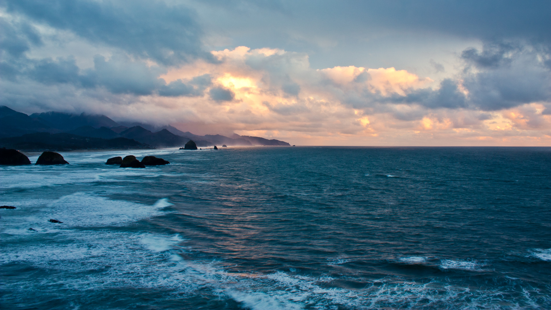 Costa, Mare, Scogli, Tramonto, Nuvole, 1920x1080, sfondo per PC