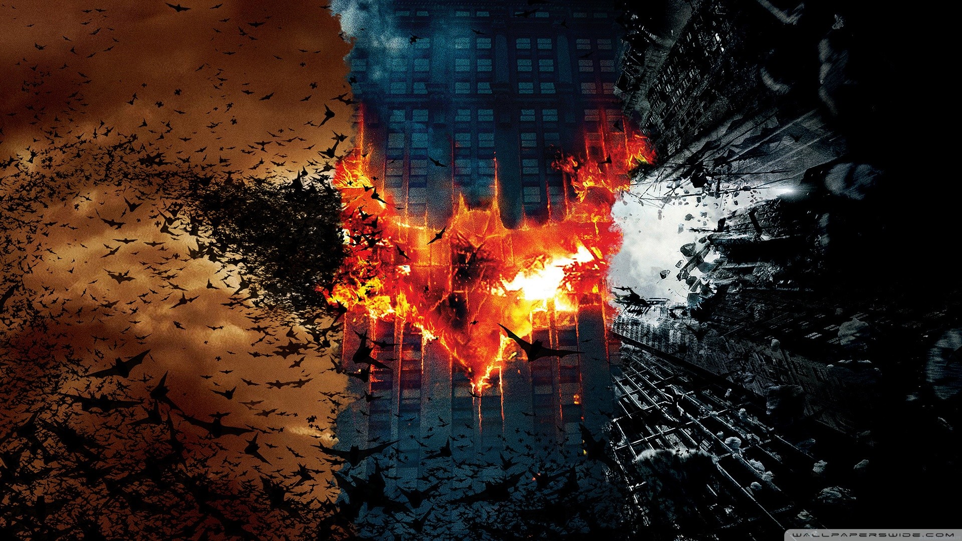 Il cavaliere oscuro, Batman, Logo, Fuoco, Pipistrelli, Full HD, sfondo Windows 11