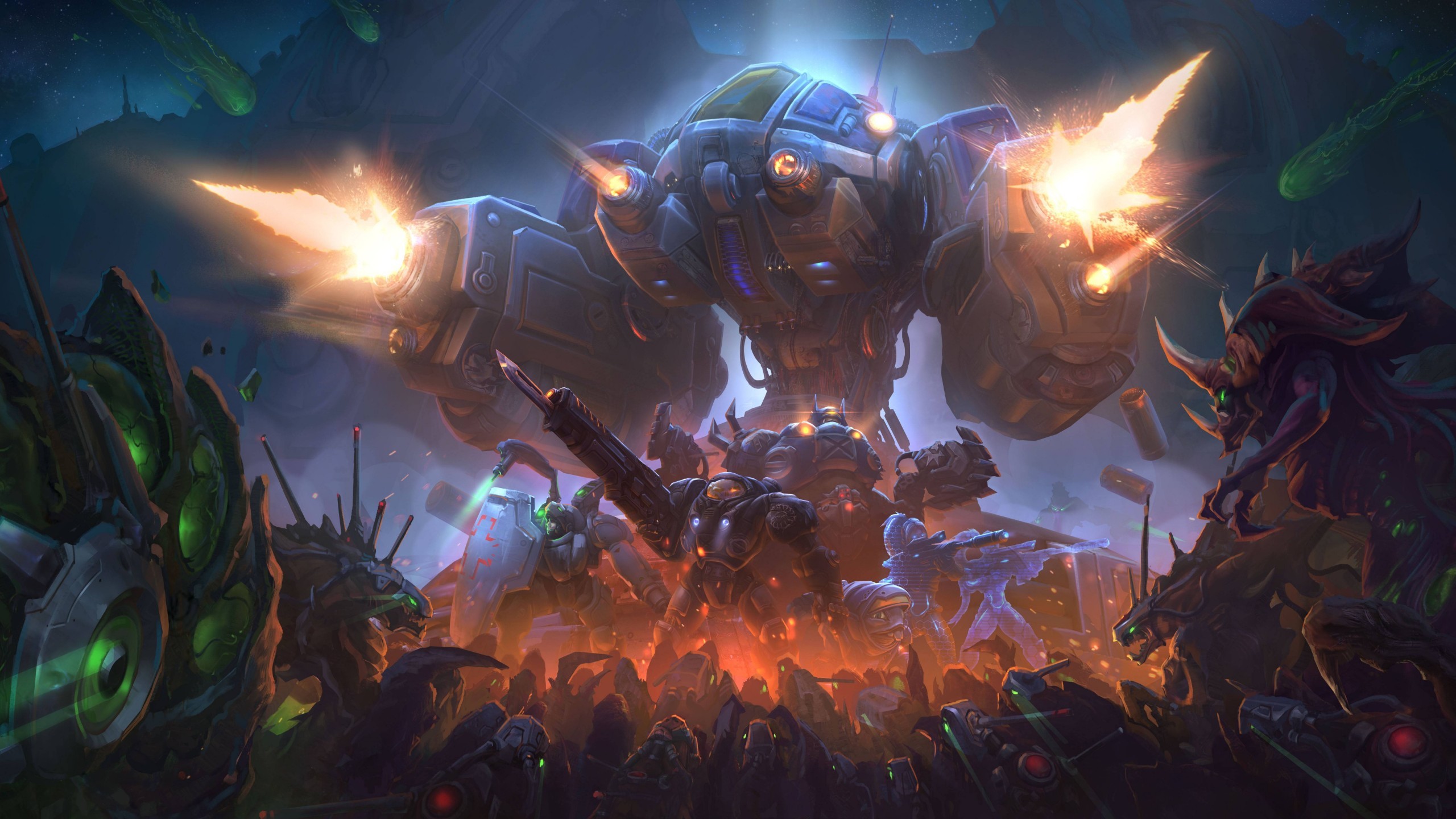 StarCraft II, Thor, Zerg, Battaglia, 2K, sfondo desktop