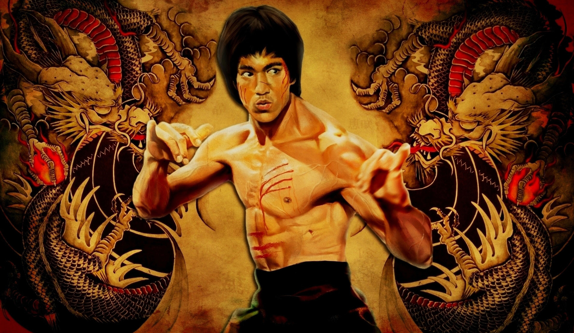 Bruce Lee, Draghi, I tre dell'Operazione Drago, Arte digitale, Full HD, sfondo desktop
