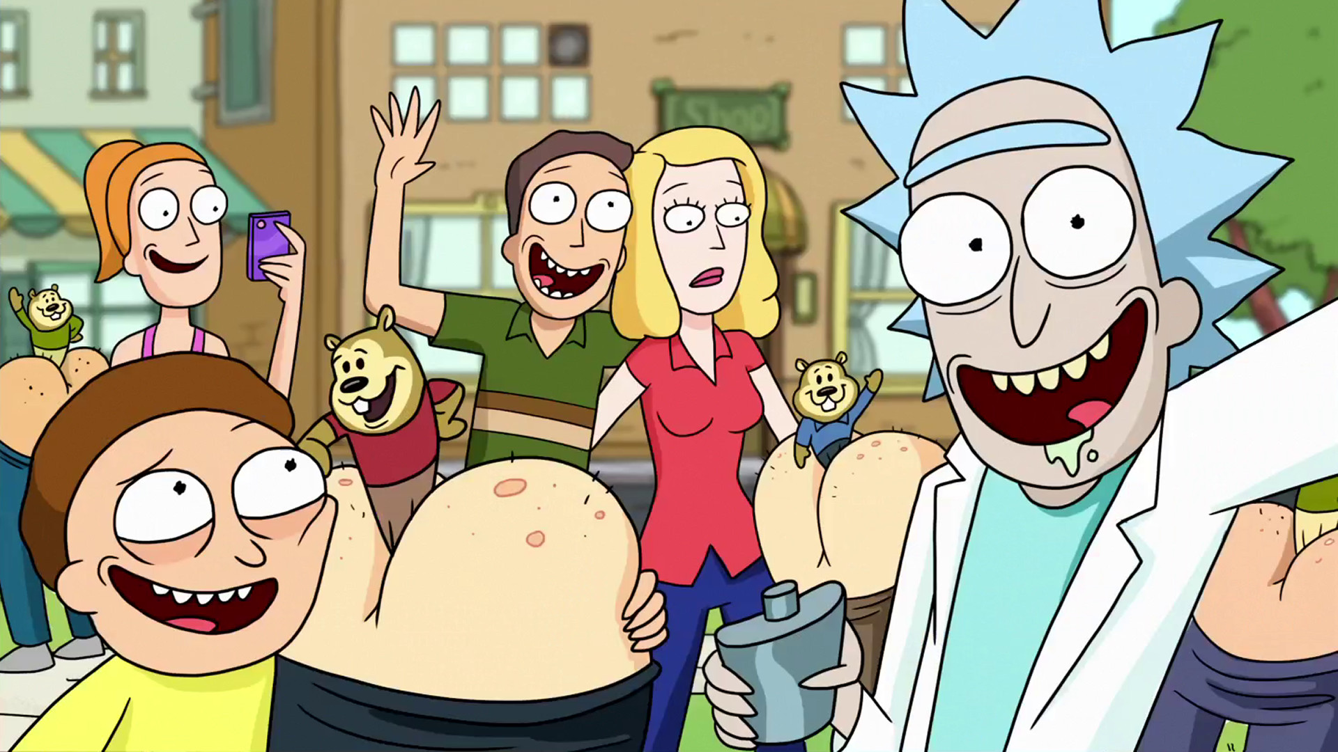 Rick Sanchez, Morty Smith, Famiglia Smith, Selfie, Full HD, sfondo Windows 11