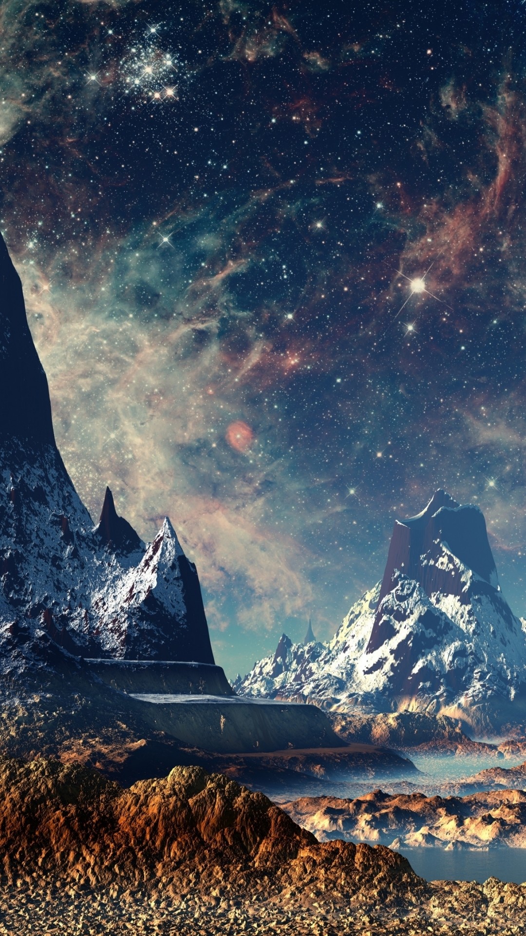 Pianeta alieno, Montagne, Nebulosa, Fantascienza, Full HD, schermata di blocco del cellulare