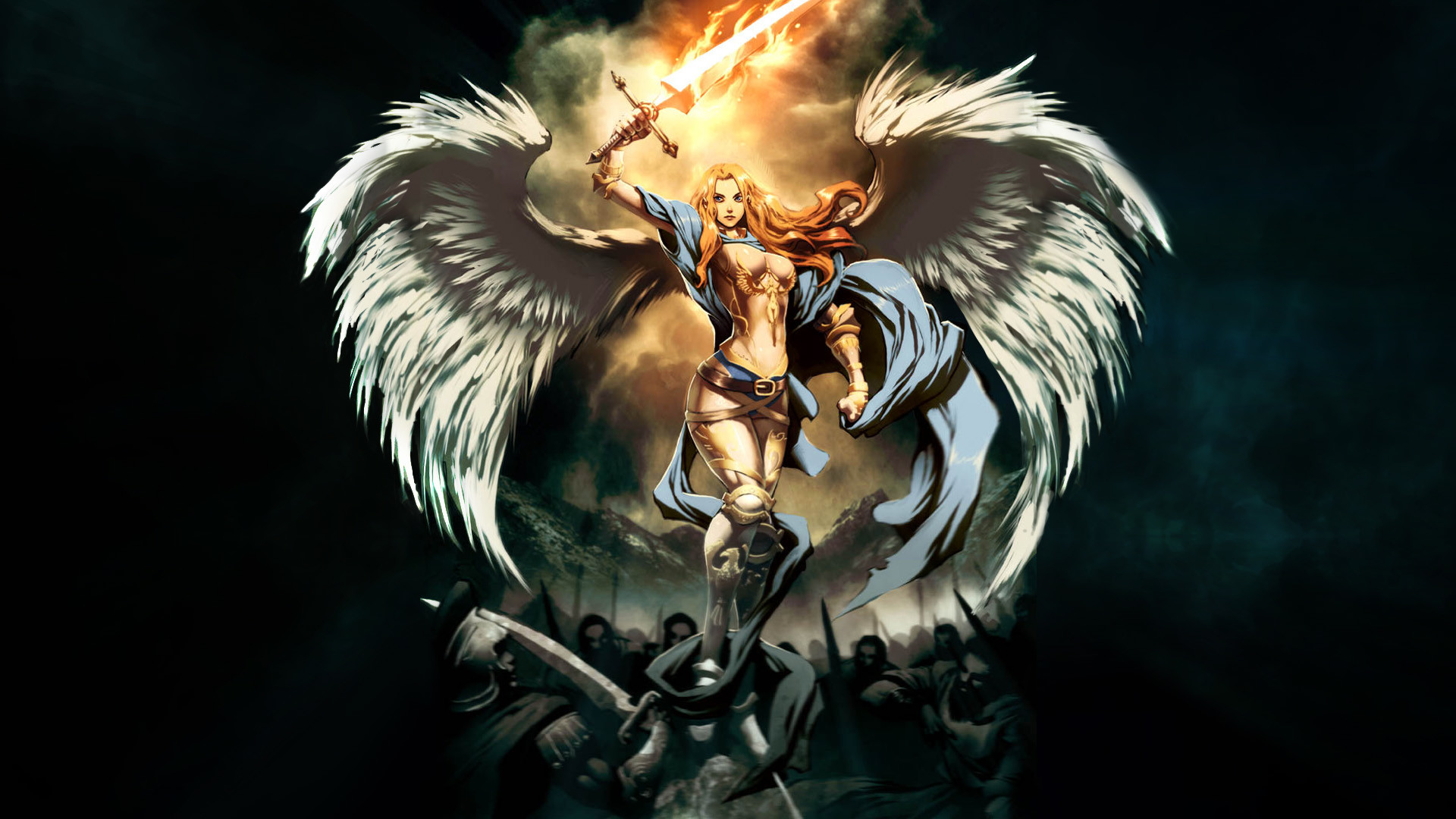 Magic: The Gathering, Angelo, Spada di fuoco, Sfondo nero, Full HD, wallpaper desktop