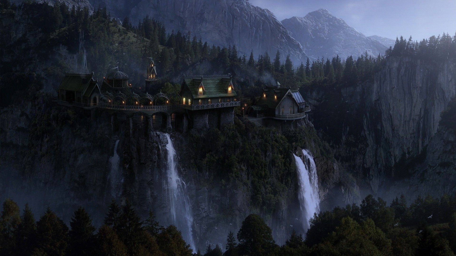 Gran Burrone, Rivendell, Il Signore degli Anelli, Notte, 1920x1080, immagine di sfondo