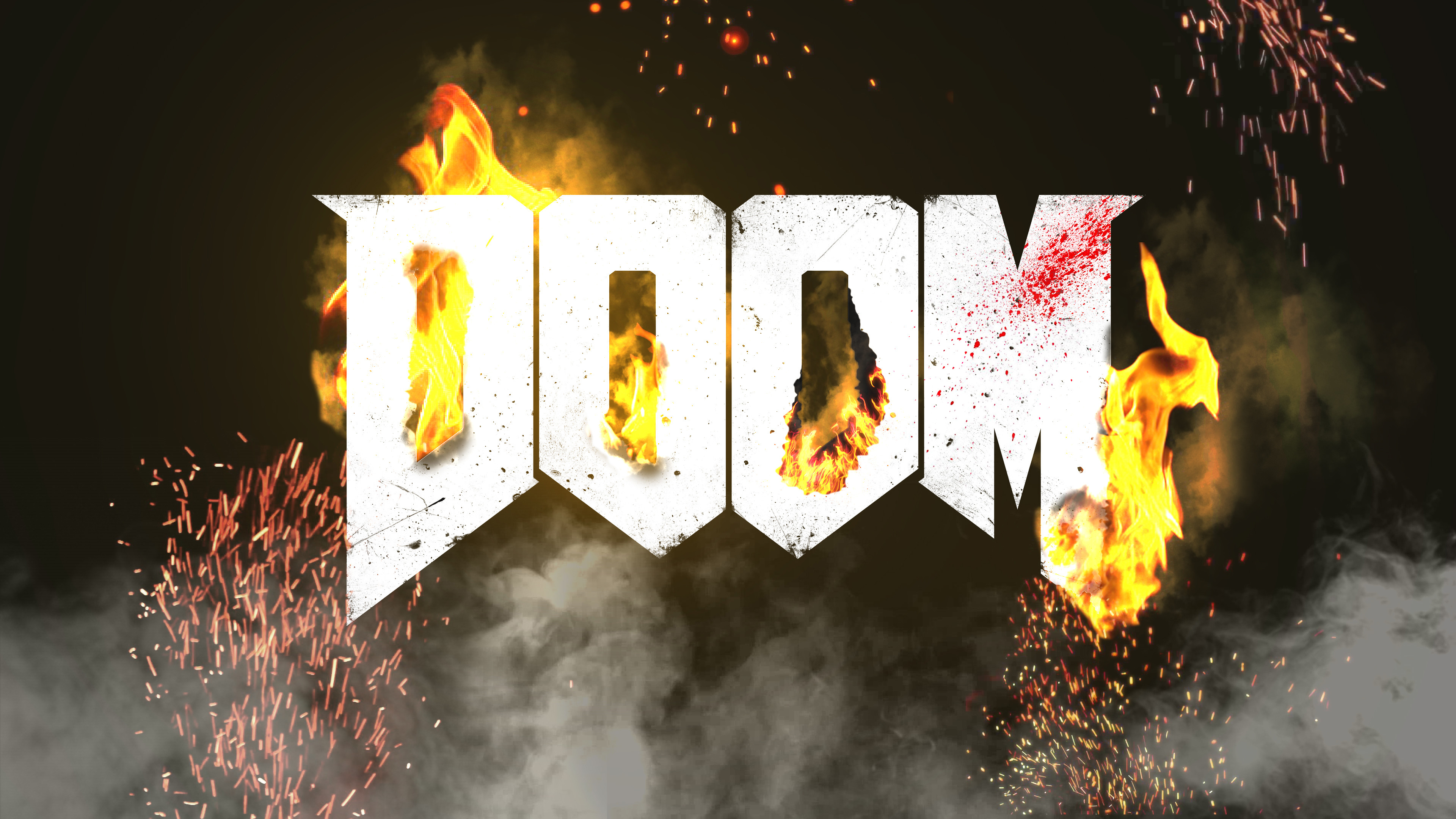 Doom, Logo, Fiamme, Videogioco, 4K 2160p, sfondo desktop