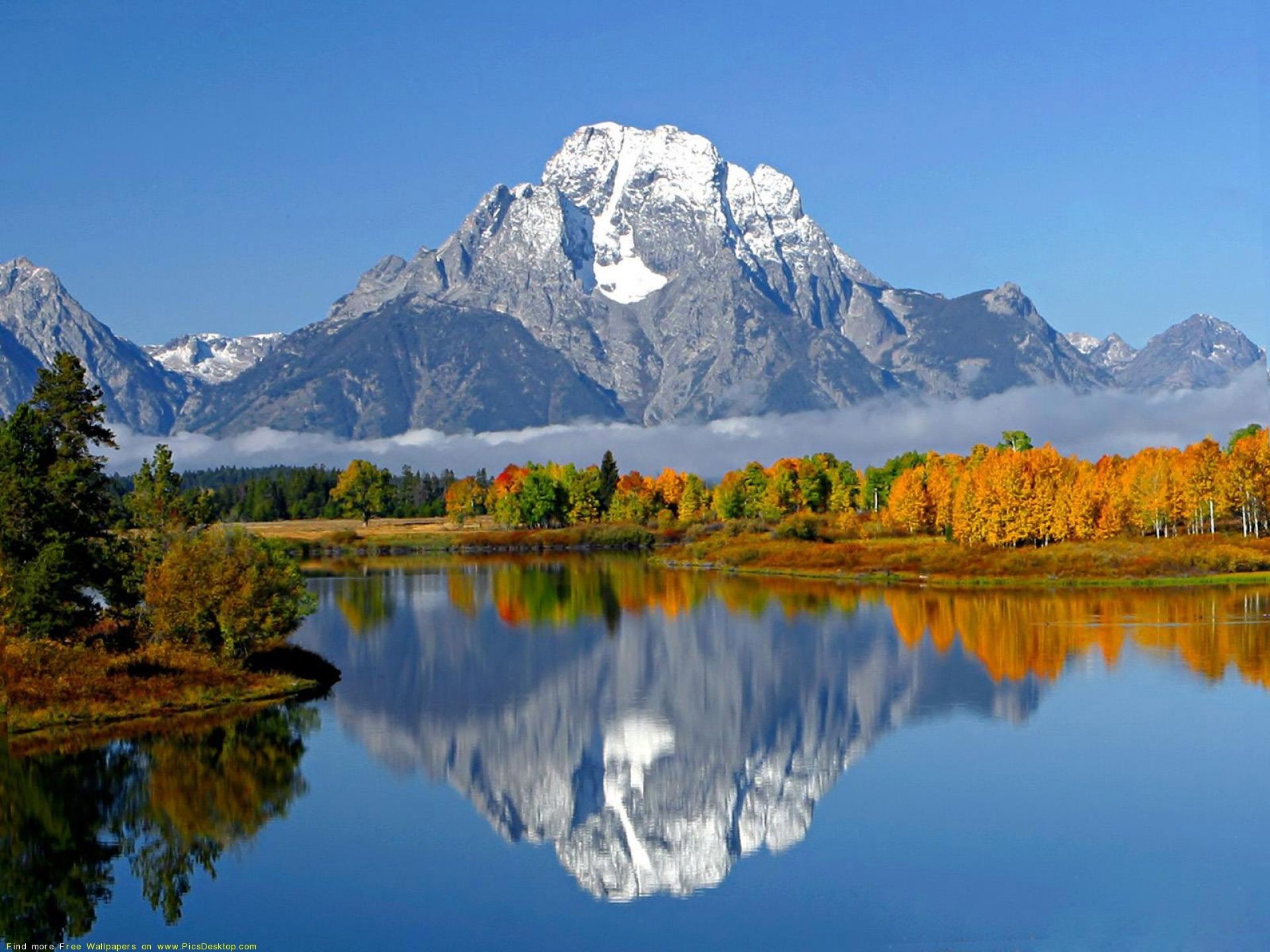 Mount Moran, Grand Teton, Autunno, Riflesso, Full HD, sfondo per iPad e tablet