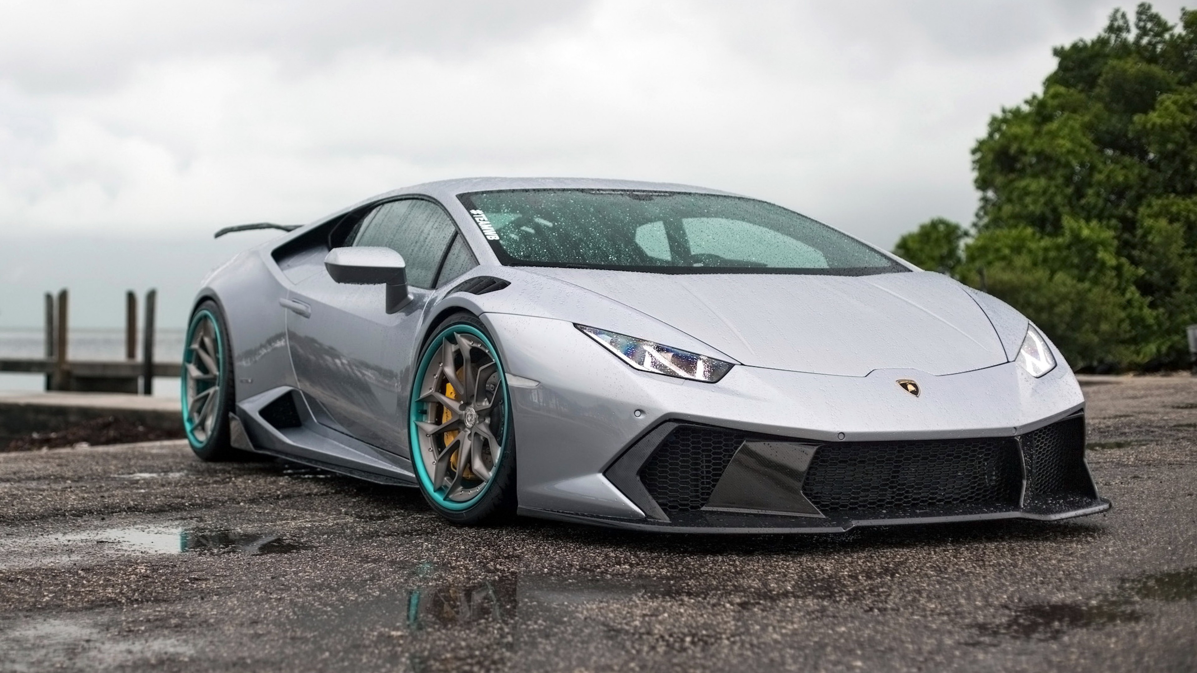 Lamborghini Huracán, Argento, Cerchi personalizzati, Supercar, 3840x2160, sfondo per PC