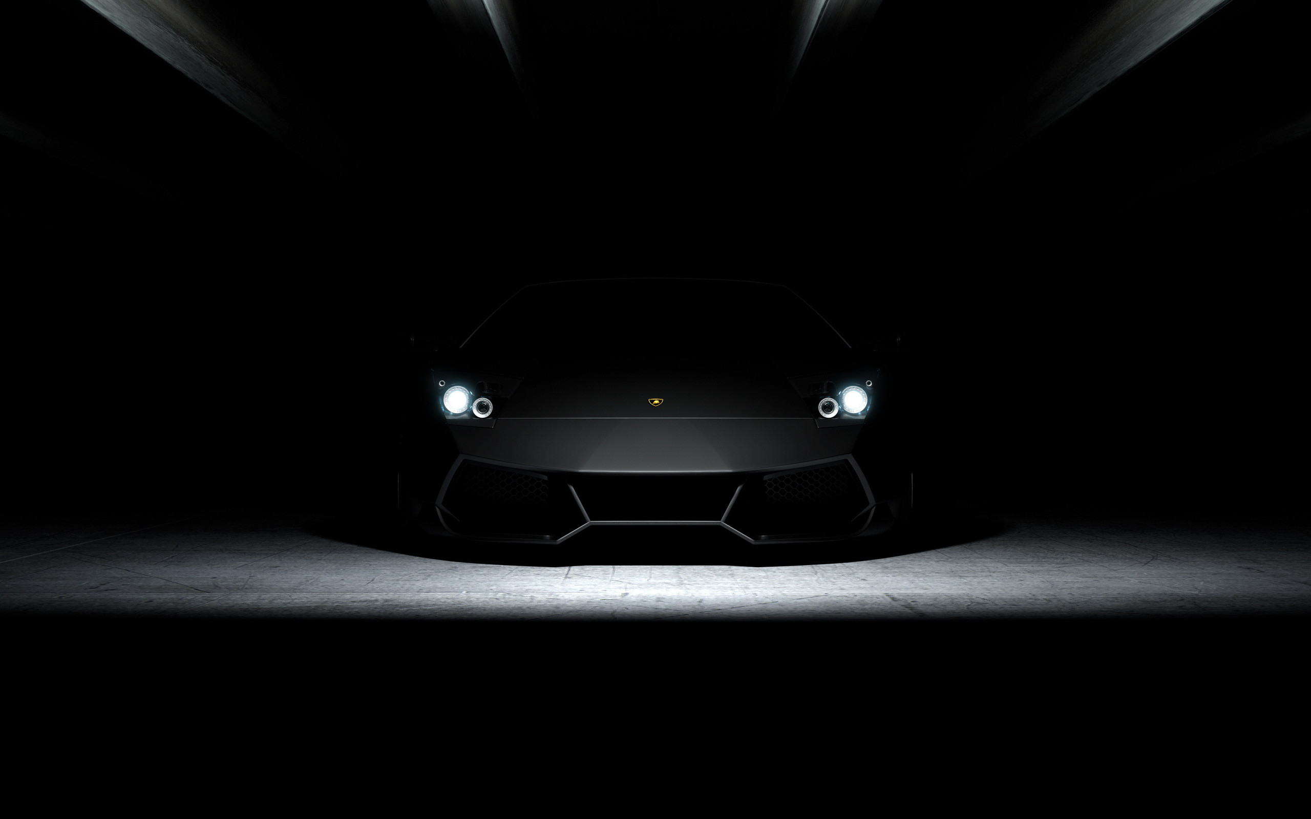 Lamborghini Aventador, Fari accesi, Sfondo nero, Buio, 2K, wallpaper per PC