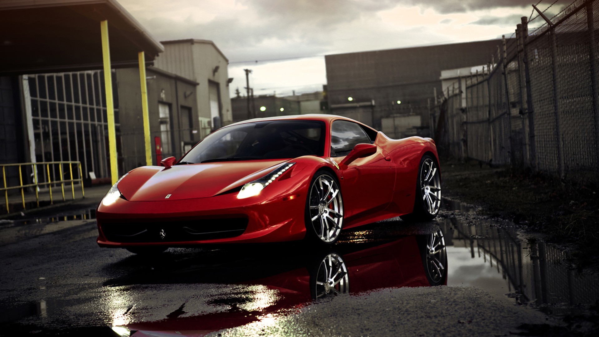Ferrari 458 Italia, Ferrari, Pozzanghera, Industriale, Full HD, sfondo Windows 11