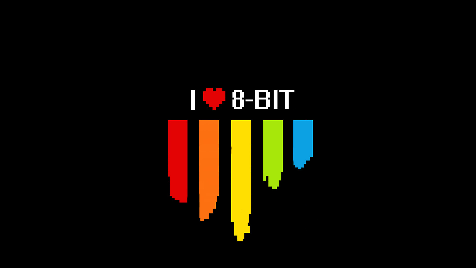 I love 8-bit, Cuore, Arcobaleno, Pixel art, Sfondo nero, 16:9 Full HD, wallpaper widescreen