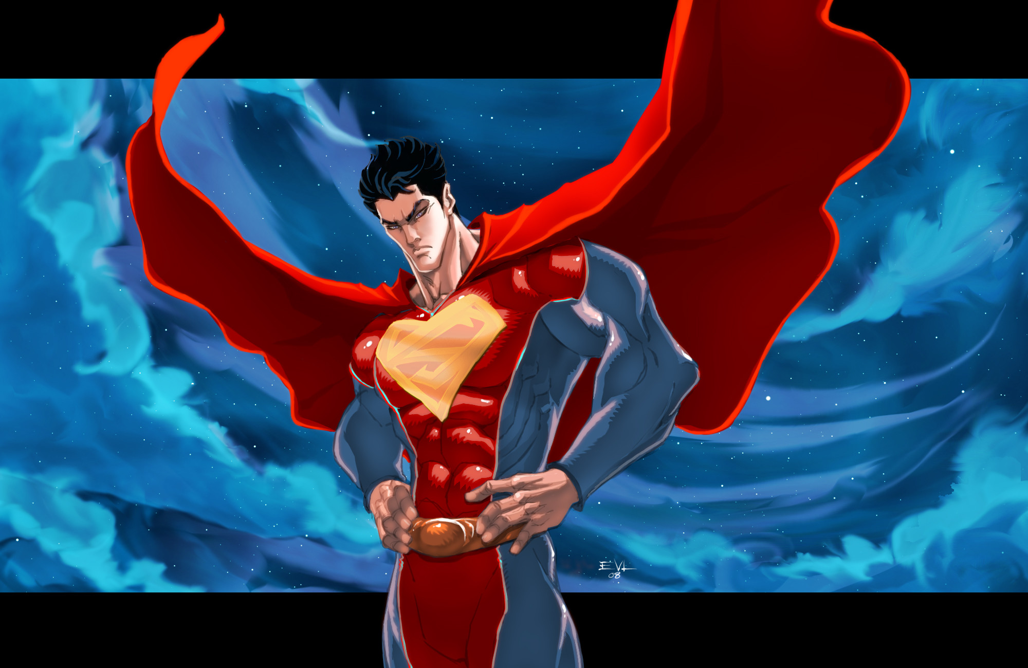 Superman, DC Comics, Mantello rosso, Illustrazione, Cielo azzurro, sfondo Windows 11