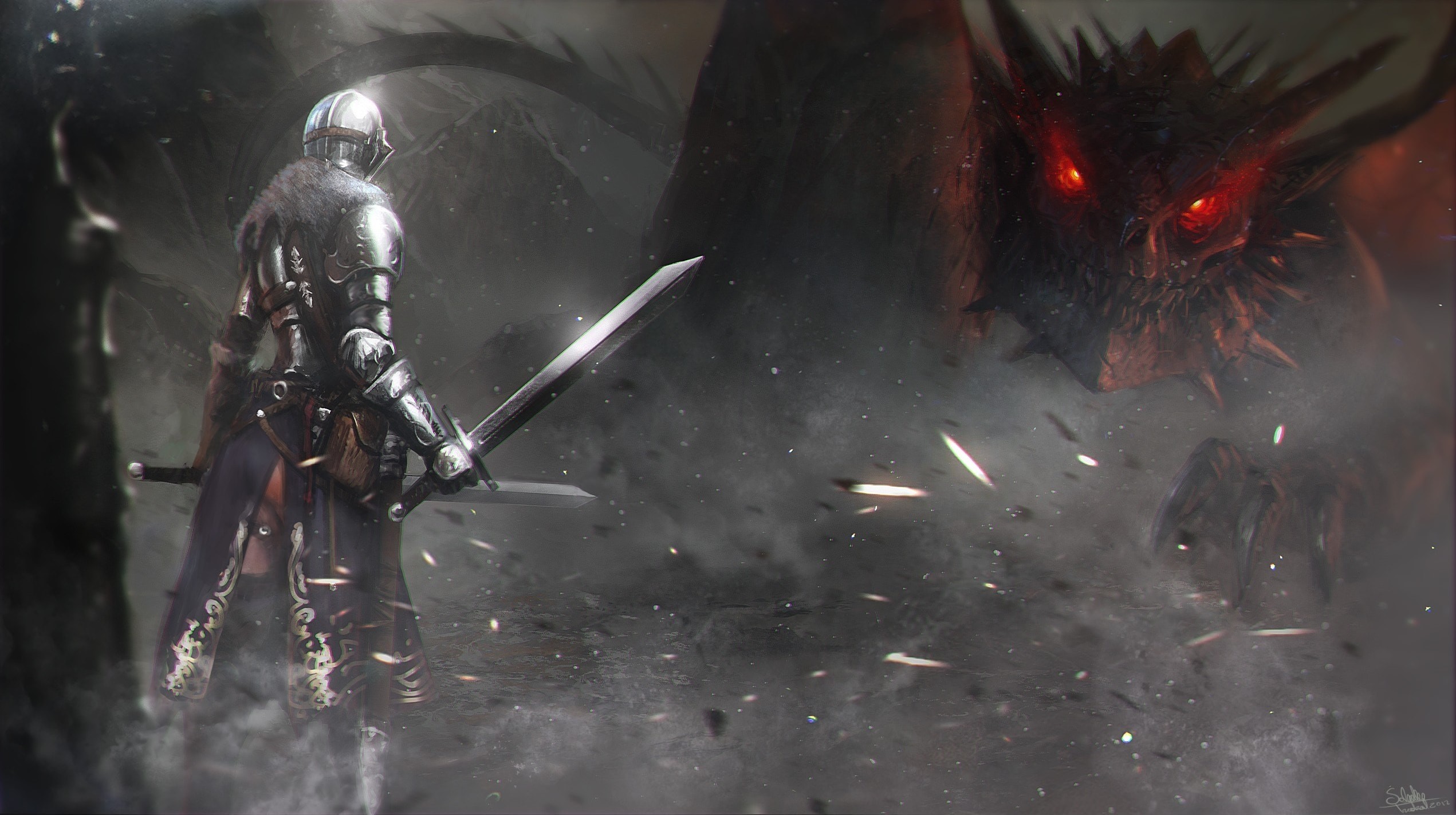 Dark Souls II, Drago, Cavaliere, Spada, Battaglia, 16:9 Full HD, sfondo widescreen