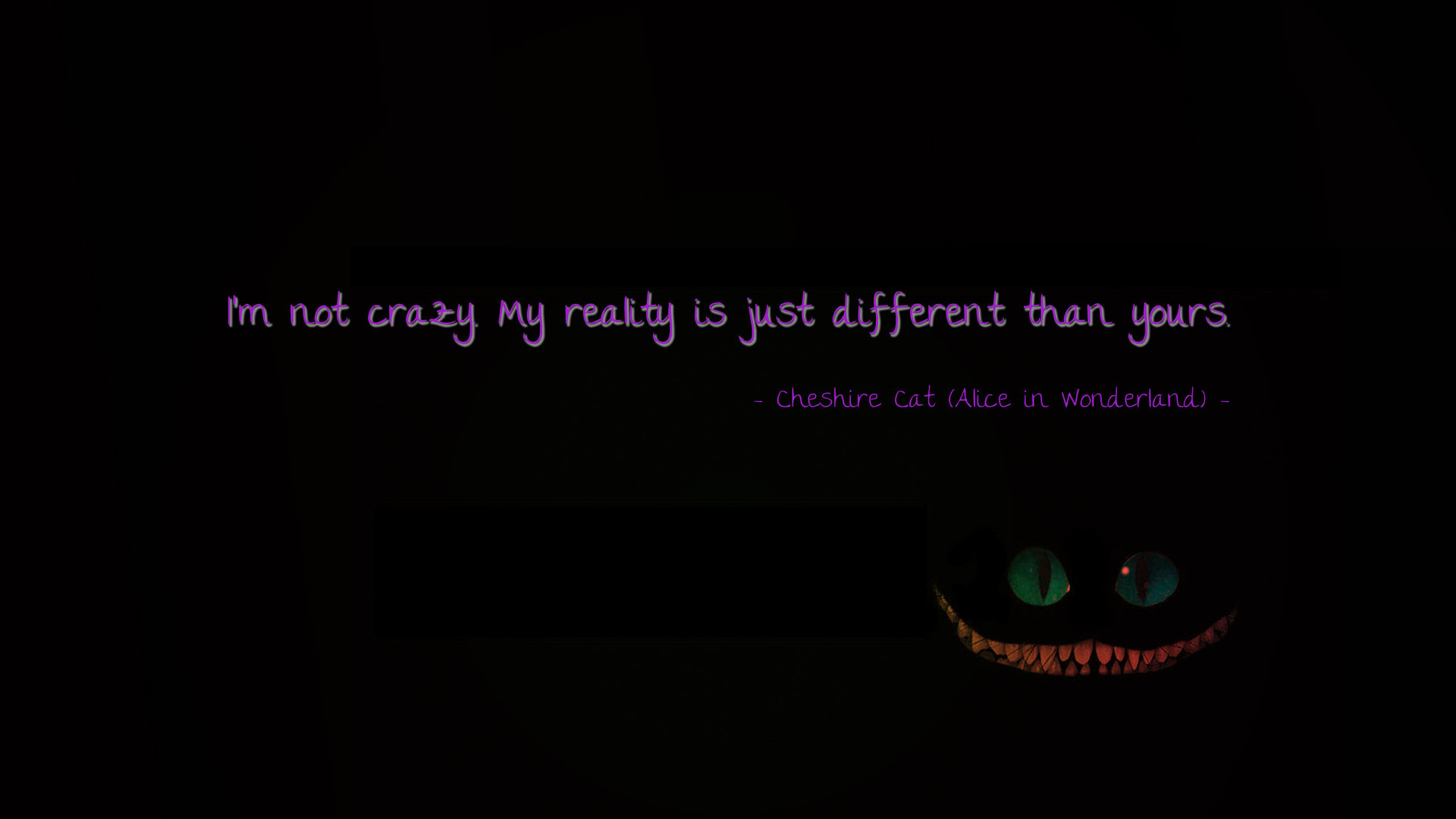 Stregatto, Citazione, Alice nel Paese delle Meraviglie, Sfondo nero, wallpaper desktop Full HD