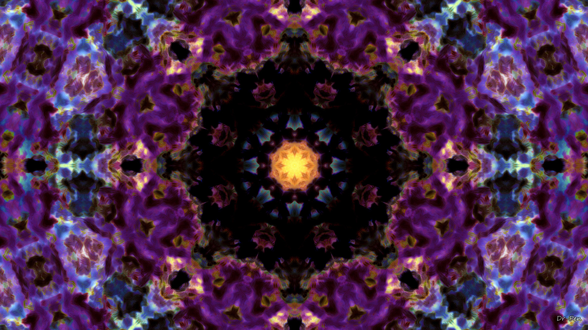 Caleidoscopio, Mandala, Viola, Sfondo scuro, Full HD, wallpaper per portatile