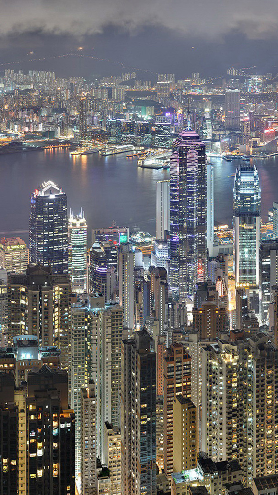 Hong Kong, Grattacieli, Veduta dall'alto, Crepuscolo, Full HD, sfondo per smartphone