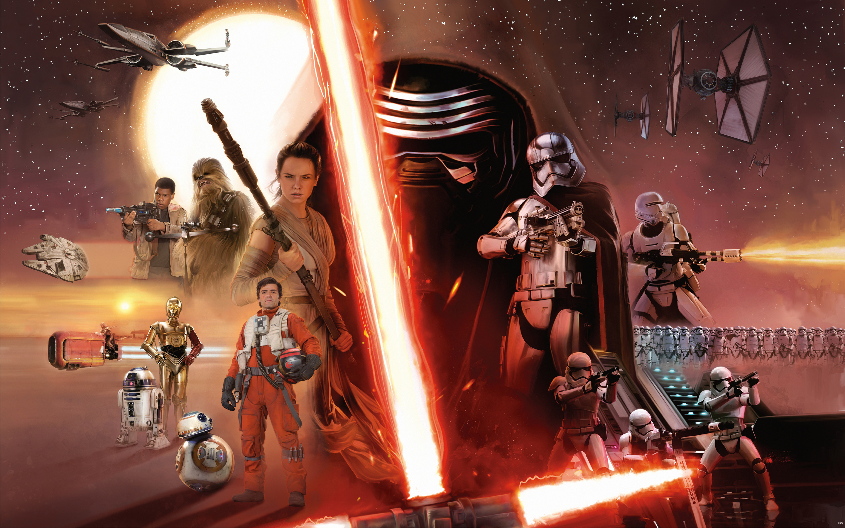 Star Wars: Il risveglio della Forza, Kylo Ren, Captain Phasma, BB-8, Poster, sfondo 2K