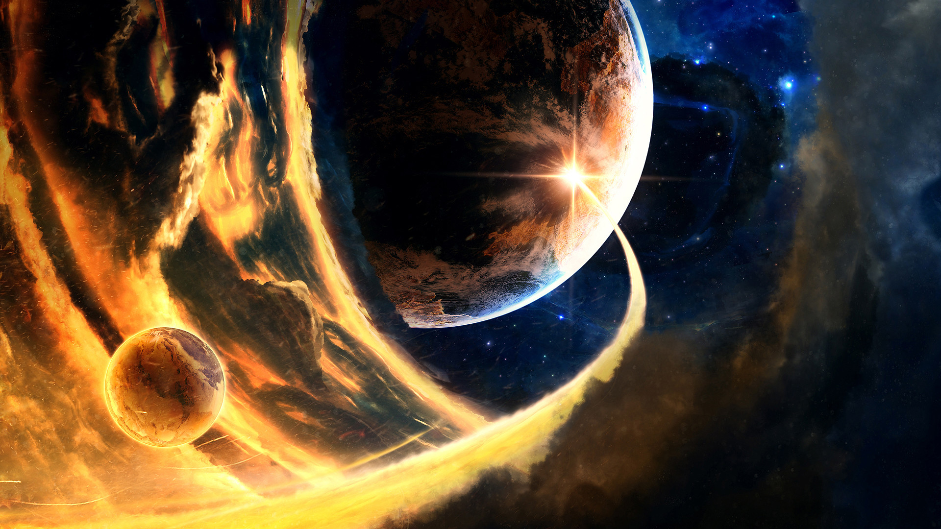 Pianeti, Spazio, Fuoco, Fantascienza, Full HD, sfondo per PC