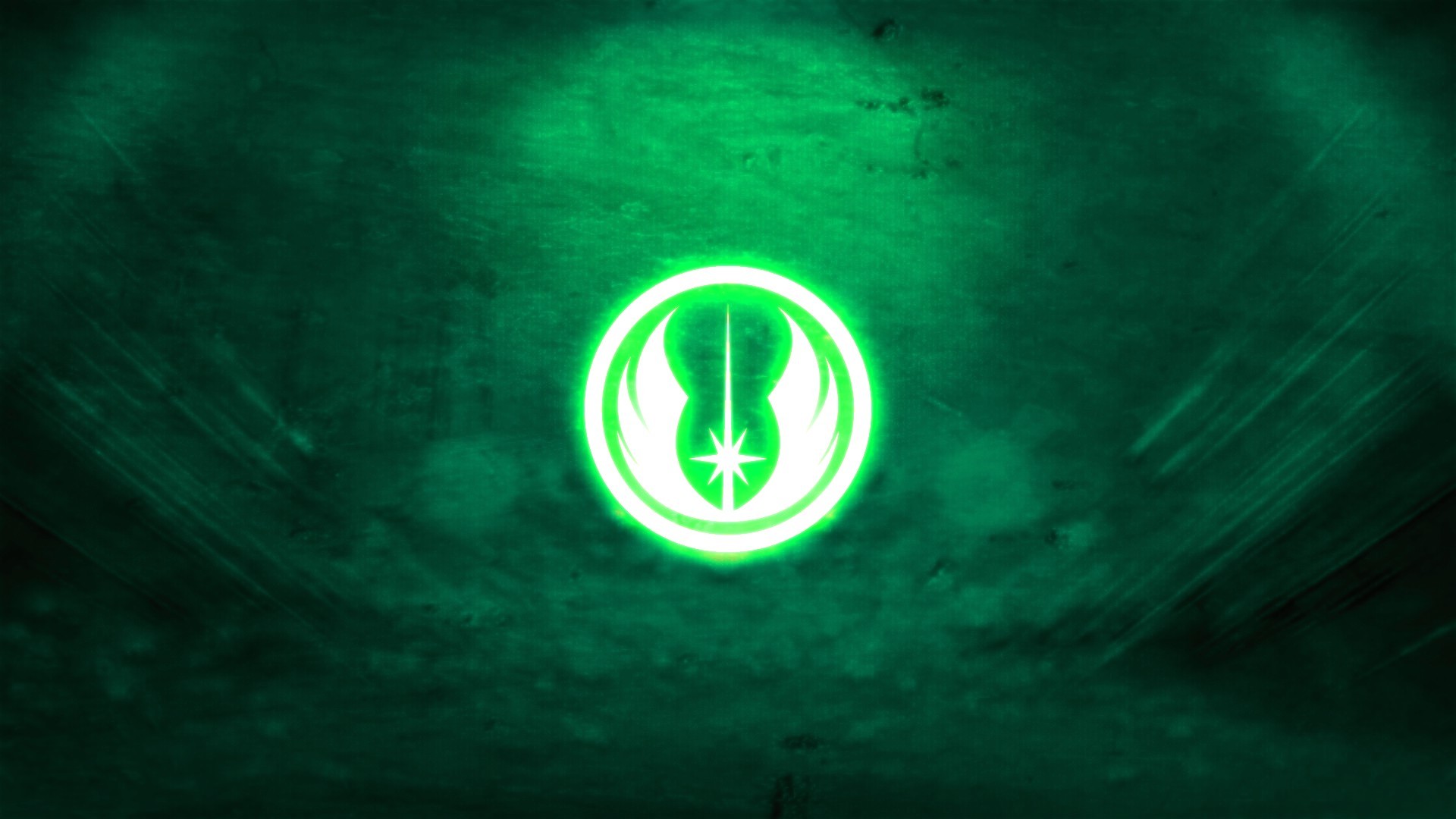 Simbolo dell'Ordine Jedi, Jedi, Star Wars, Neon verde, 16:9 Full HD, sfondo widescreen