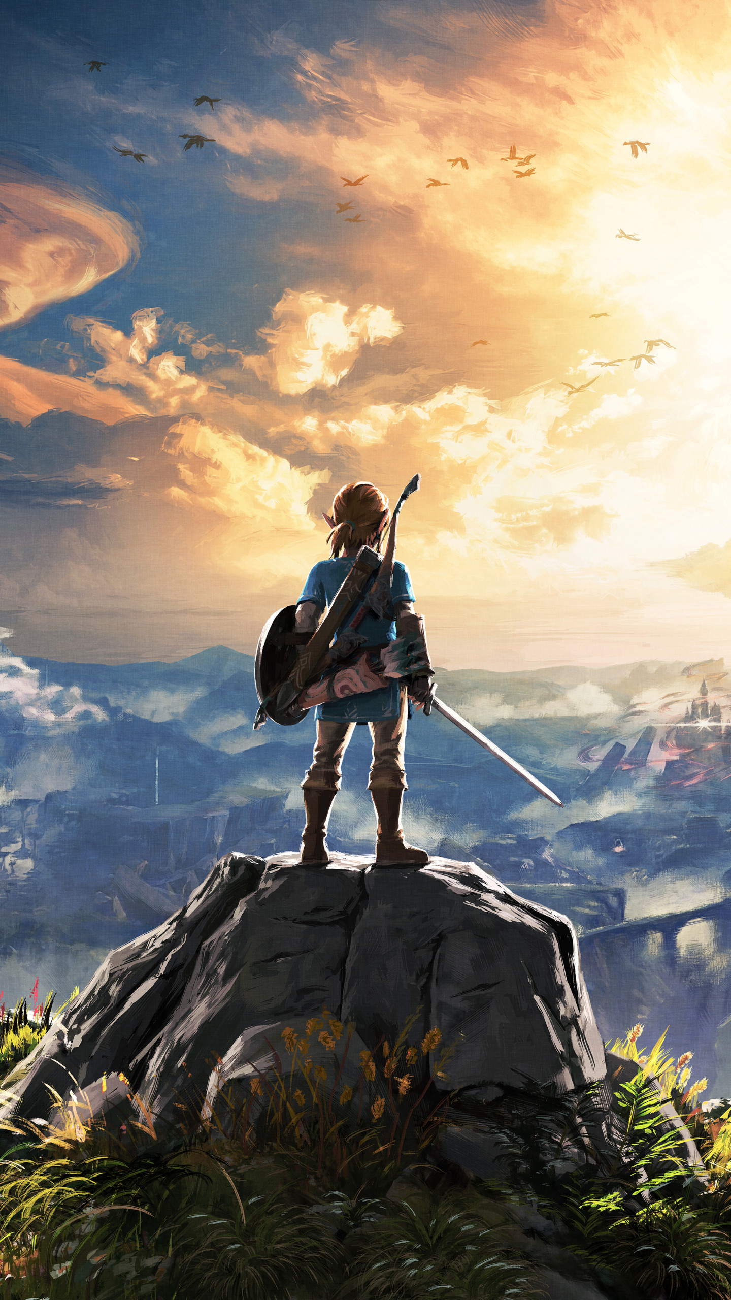 Link, The Legend of Zelda: Breath of the Wild, Altopiano, Tramonto, sfondo per iPhone
