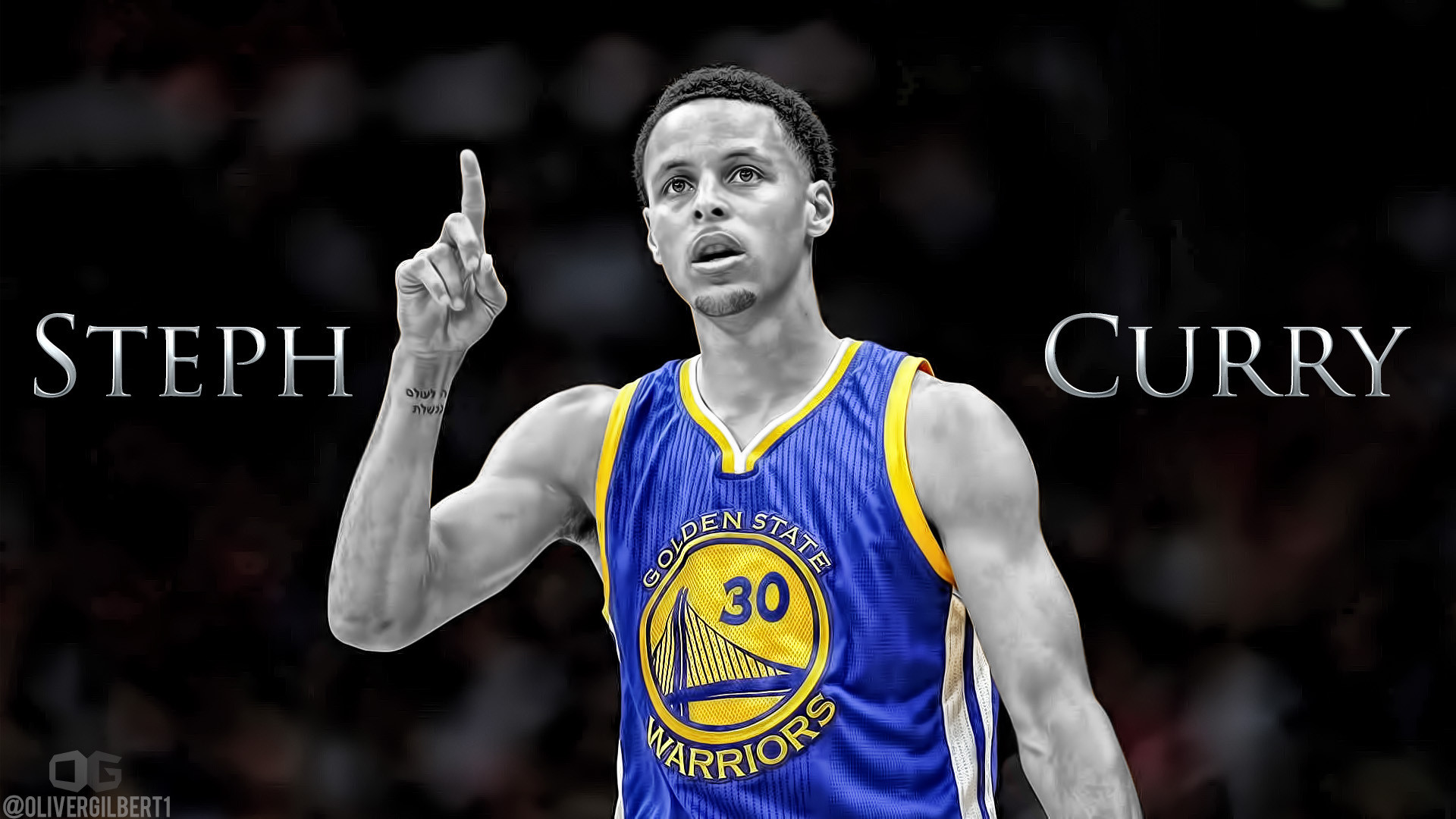 Stephen Curry, Golden State Warriors, Numero 30, Bianco e nero, 16:9 Full HD, wallpaper widescreen