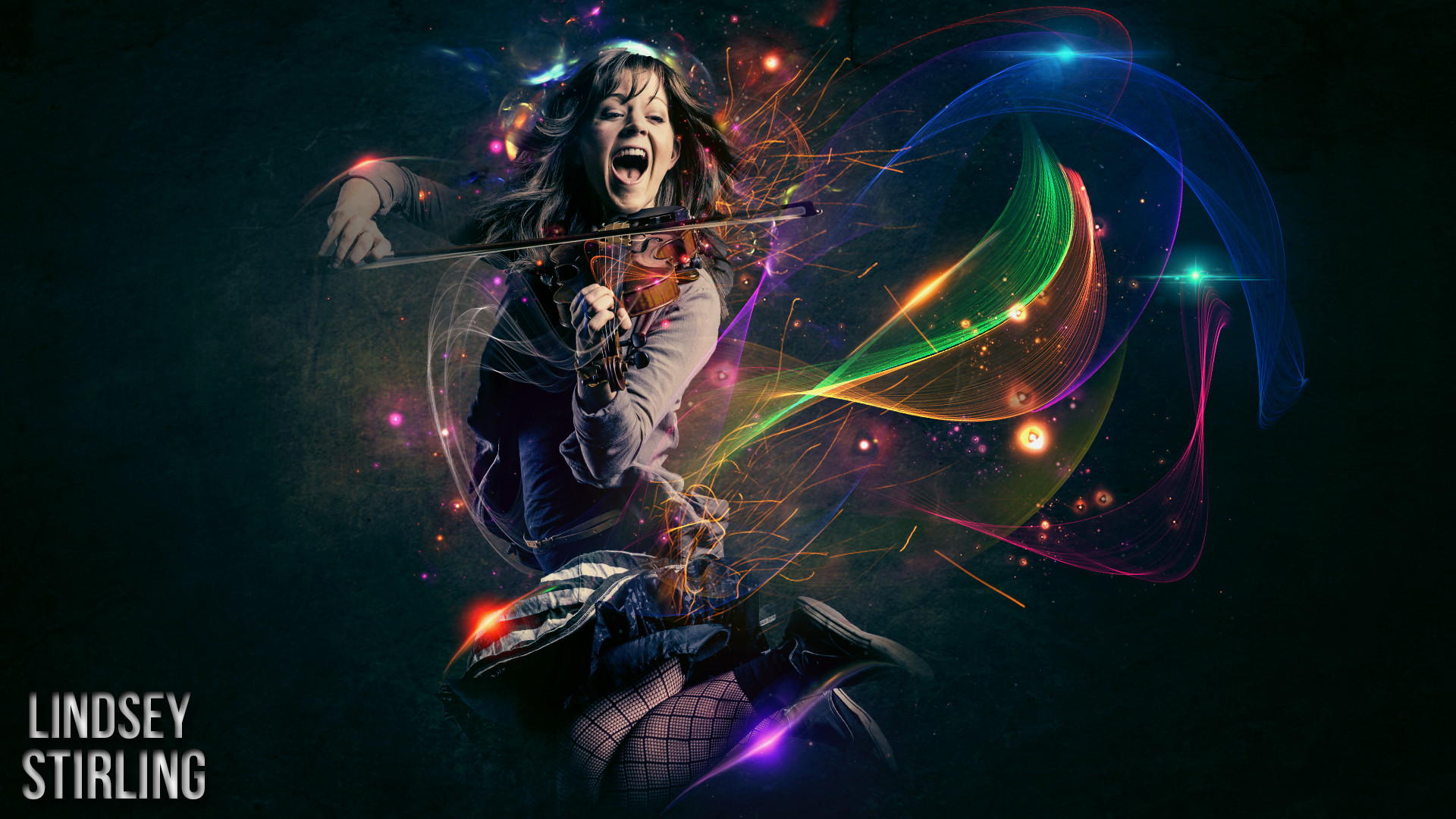 Lindsey Stirling, Violino, Arte digitale, Luci colorate, 1920x1080, immagine di sfondo