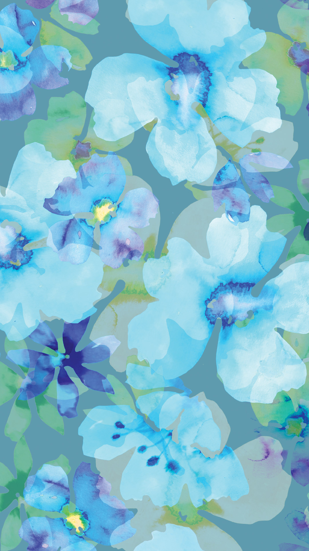 Fiori blu, Acquerello, Motivo floreale, Illustrazione, sfondo per iPhone 6S