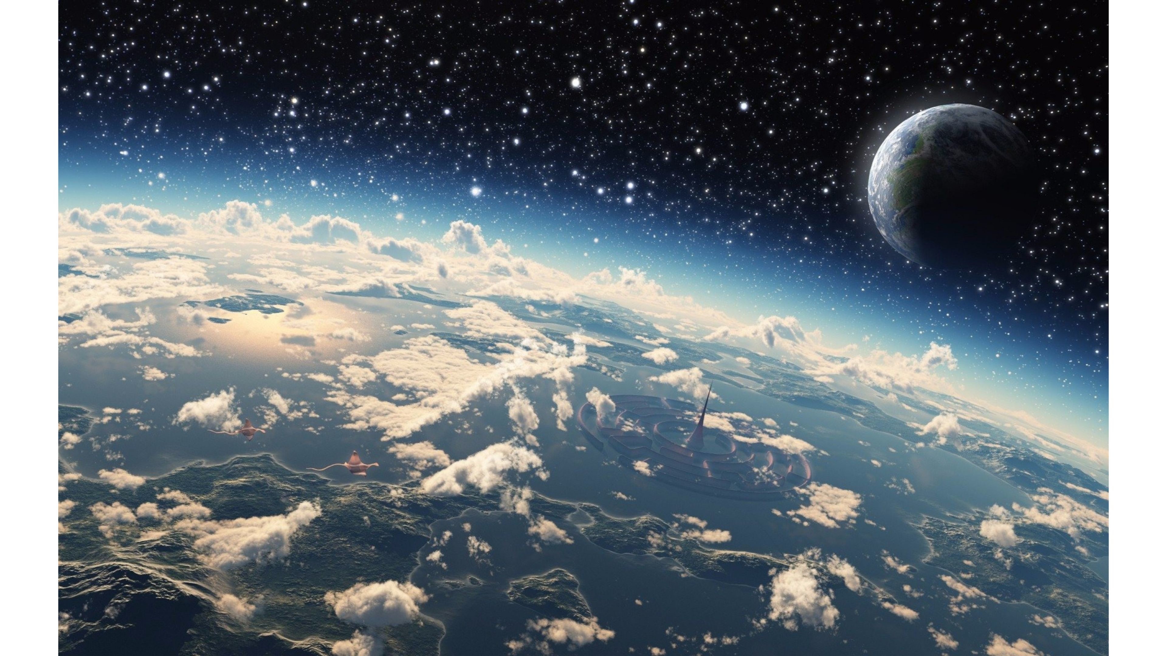 Terra, Nuvole, Luna, Orbita, 3840x2160, immagine di sfondo