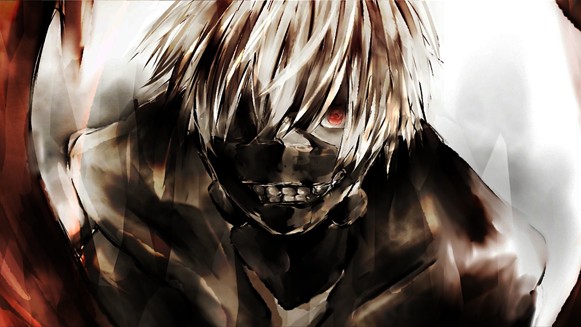 Ken Kaneki, Tokyo Ghoul, Maschera, Occhio rosso, Primo piano, 16:9 Full HD, sfondo widescreen