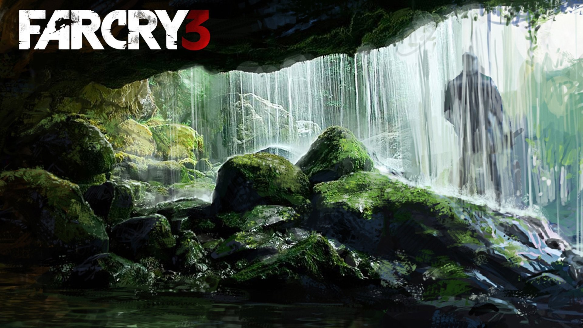 Far Cry 3, Cascata, Grotta, Logo, Full HD, sfondo per PC